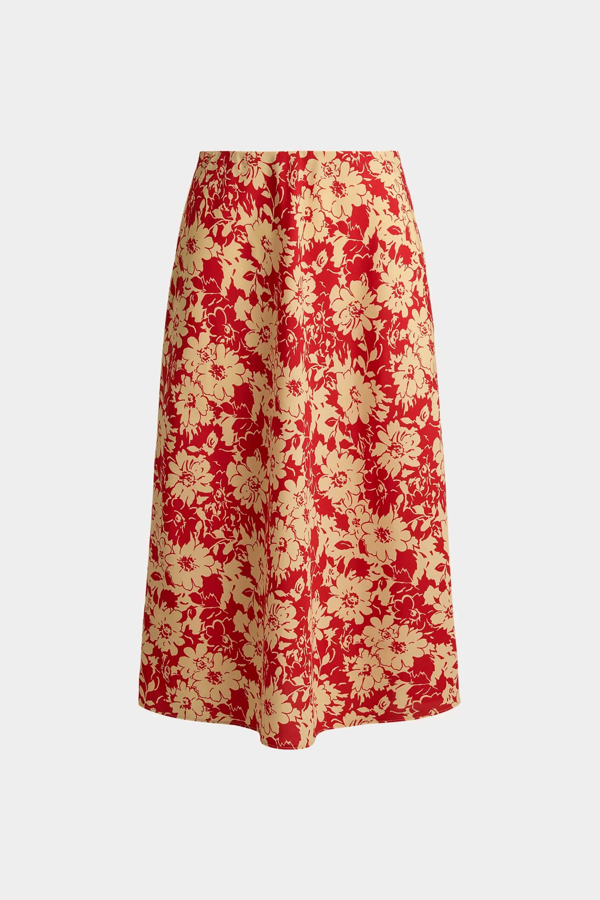 Lauren Ralph Γυναικεία Midi Φούστα με Ελαστική Μέση Και Floral Print A-Line - 200P08689001 Κόκκινο