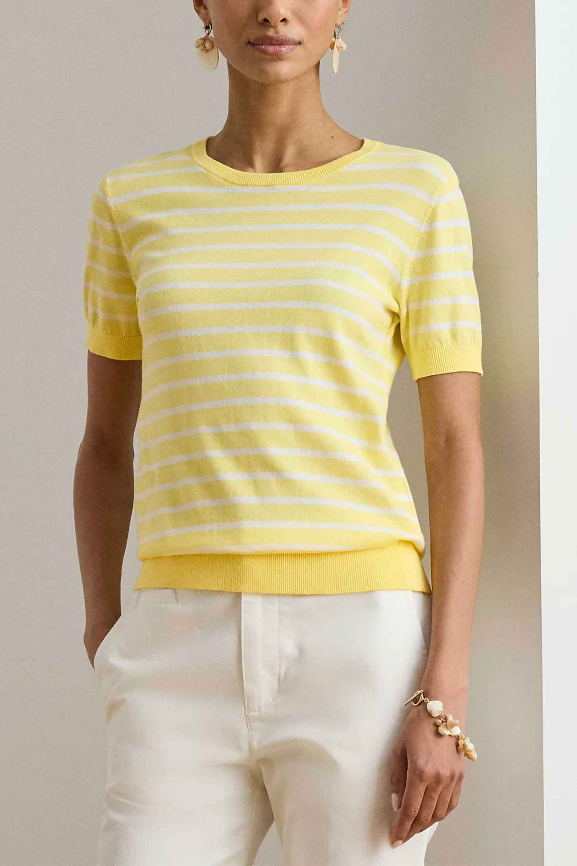 Lauren Ralph Lauren γυναικεία πλεκτή μπλούζα με ριγέ σχέδιο Relaxed Fit - 200P08813001 Κίτρινο