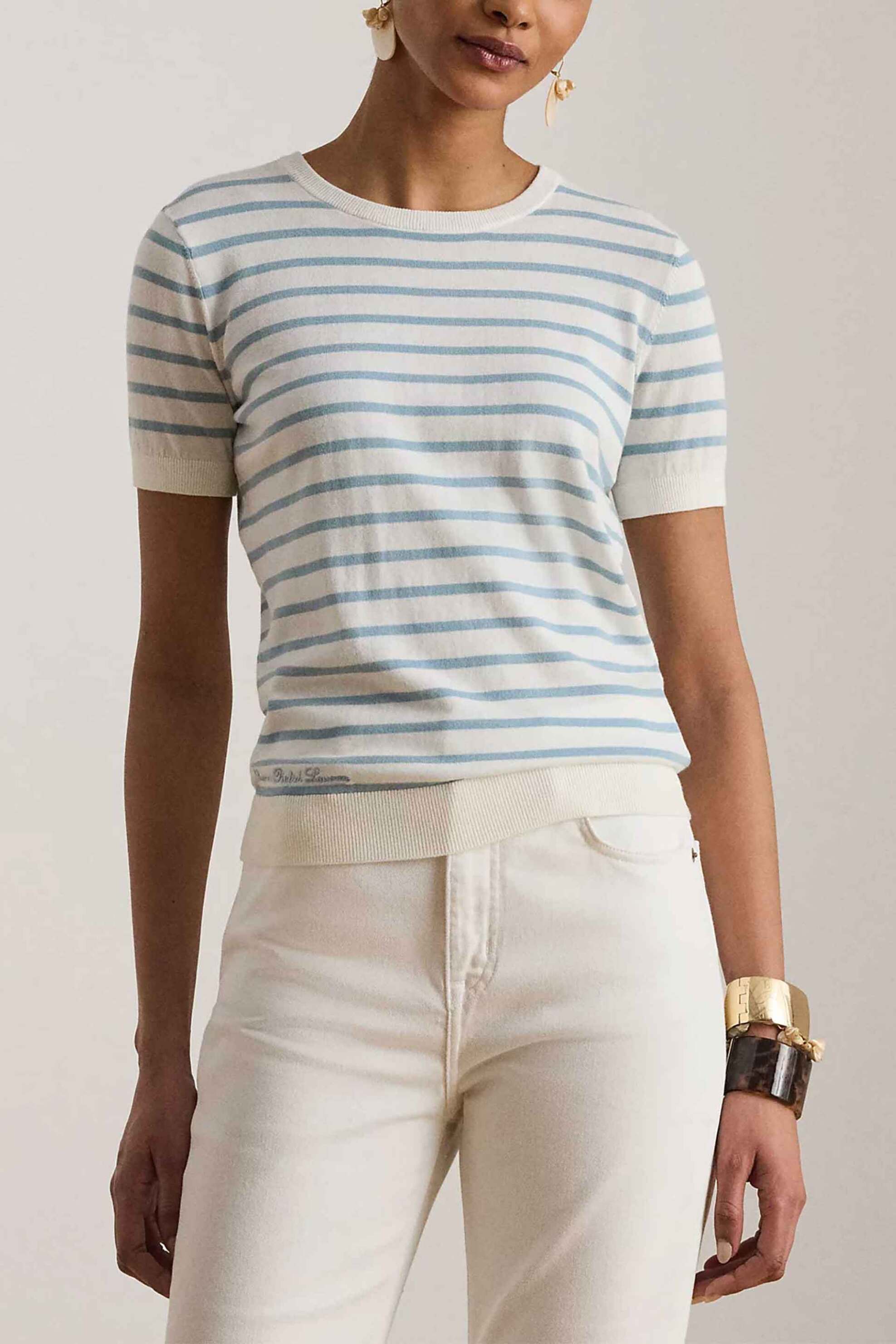 Lauren Ralph Lauren γυναικεία πλεκτή μπλούζα με ριγέ σχέδιο Relaxed Fit - 200P08813002 Μπλε Ανοιχτό