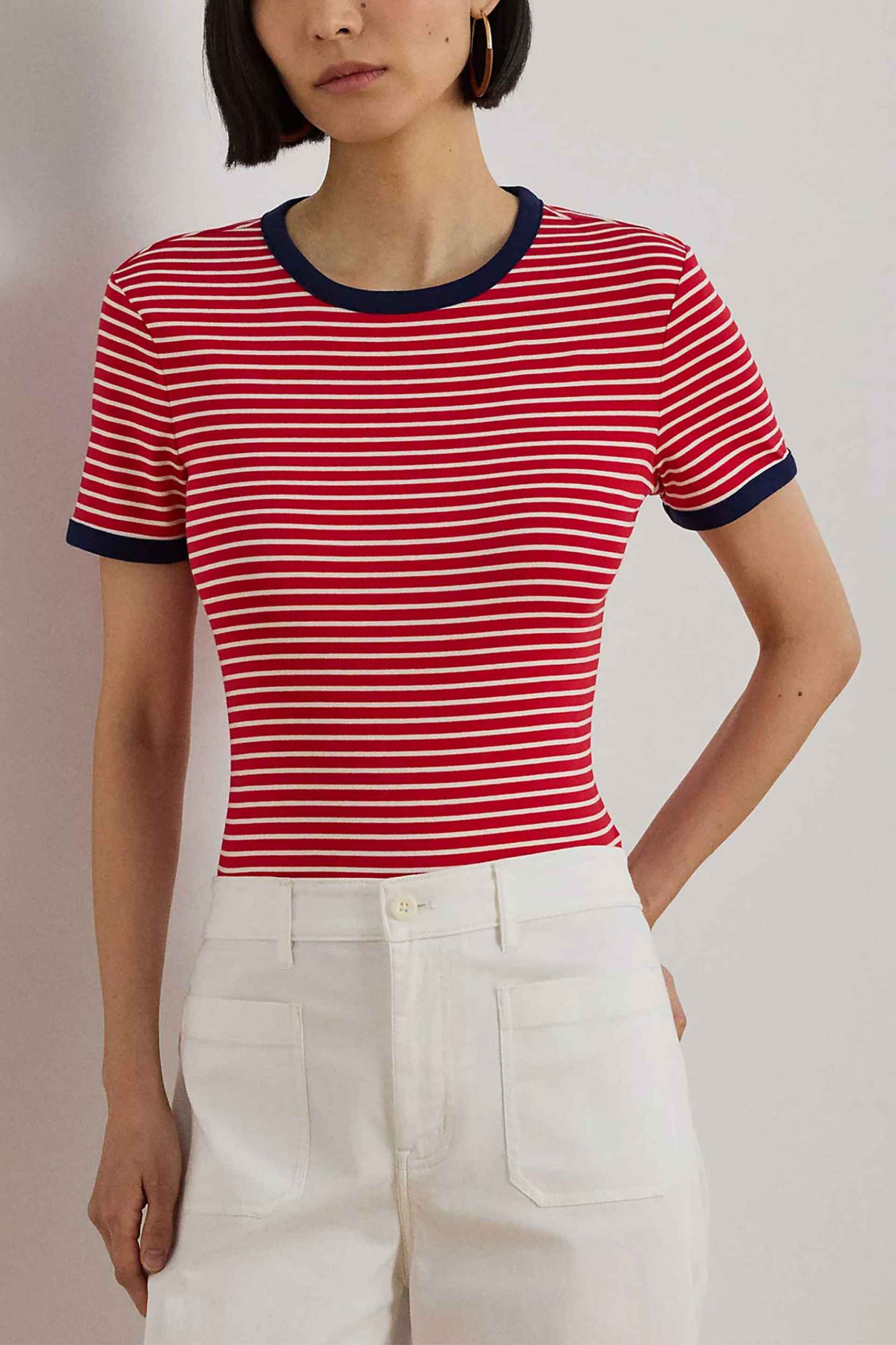 Lauren Ralph Lauren γυναικείο T-shirt με ριγέ σχέδιο Slim Fit - 200P09076001 Κόκκινο