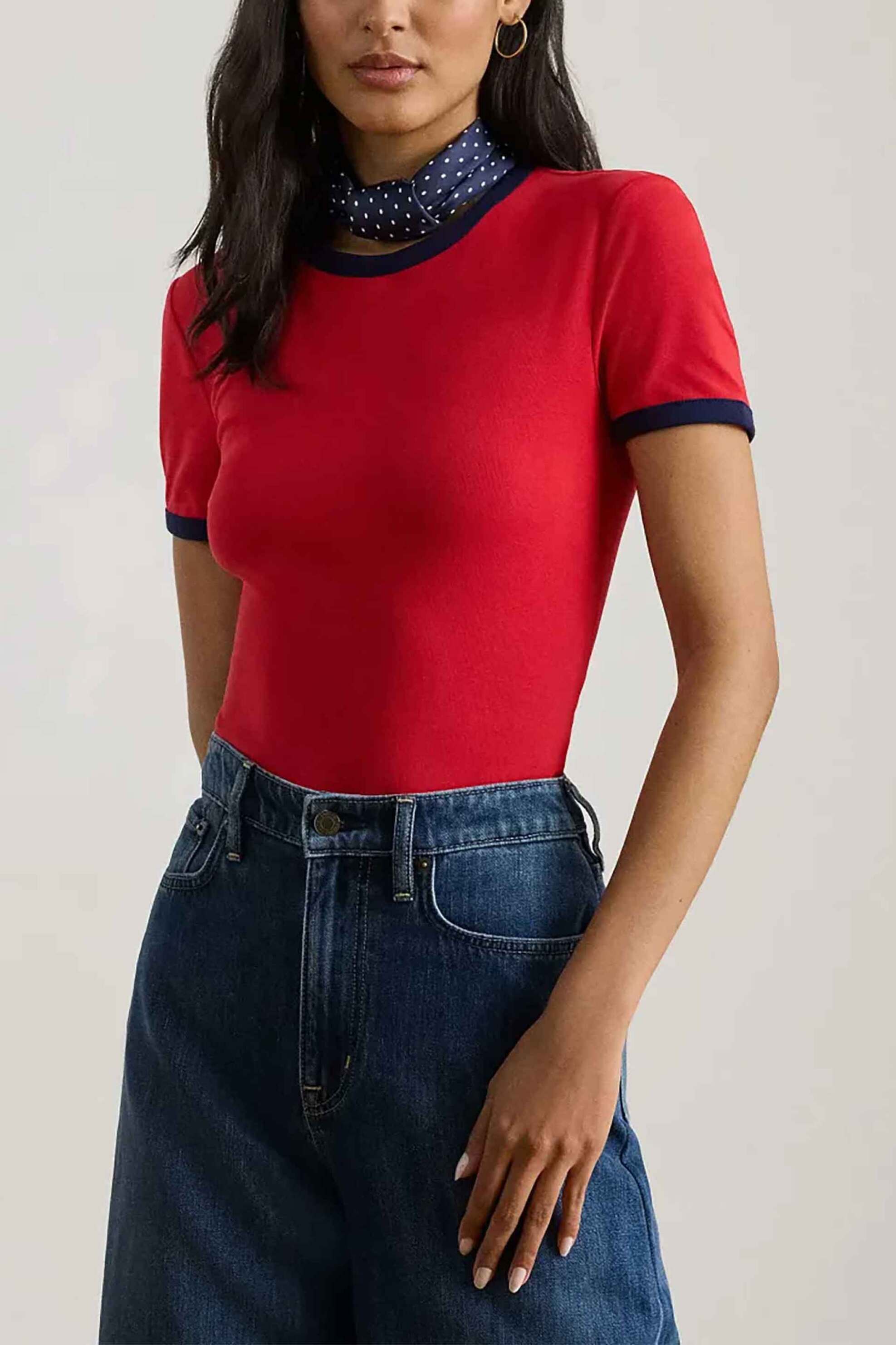 LAUREN RALPH LAUREN Lauren Ralph Lauren γυναικείο T-shirt με contrast trims Slim Fit - 200P09077001 Κόκκινο