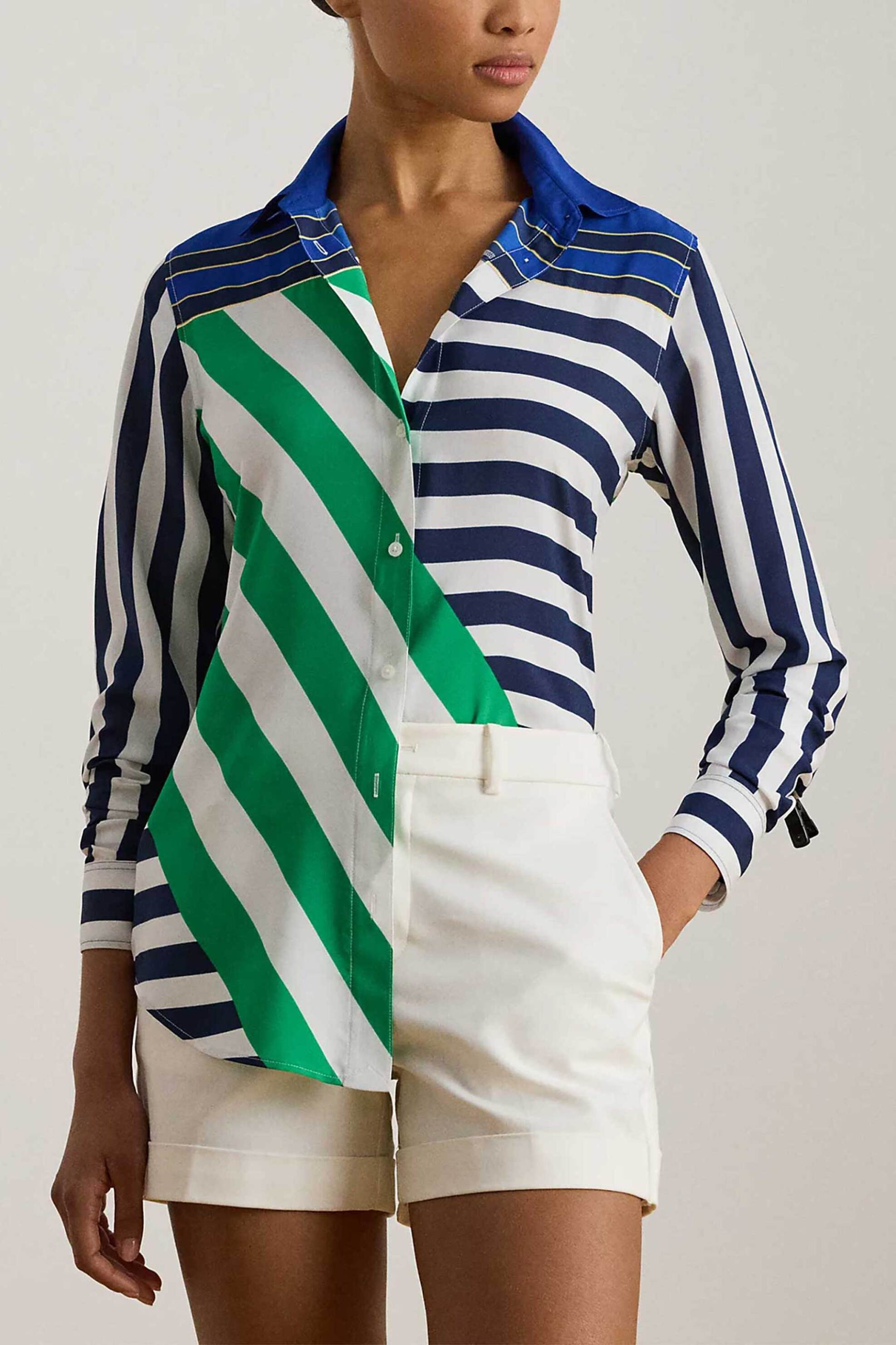 Lauren Ralph Lauren γυναικείο πουκάμισο colour-blocked με ριγέ σχέδιο Classic Fit - 200P10008001 Λευκό - Μπλε