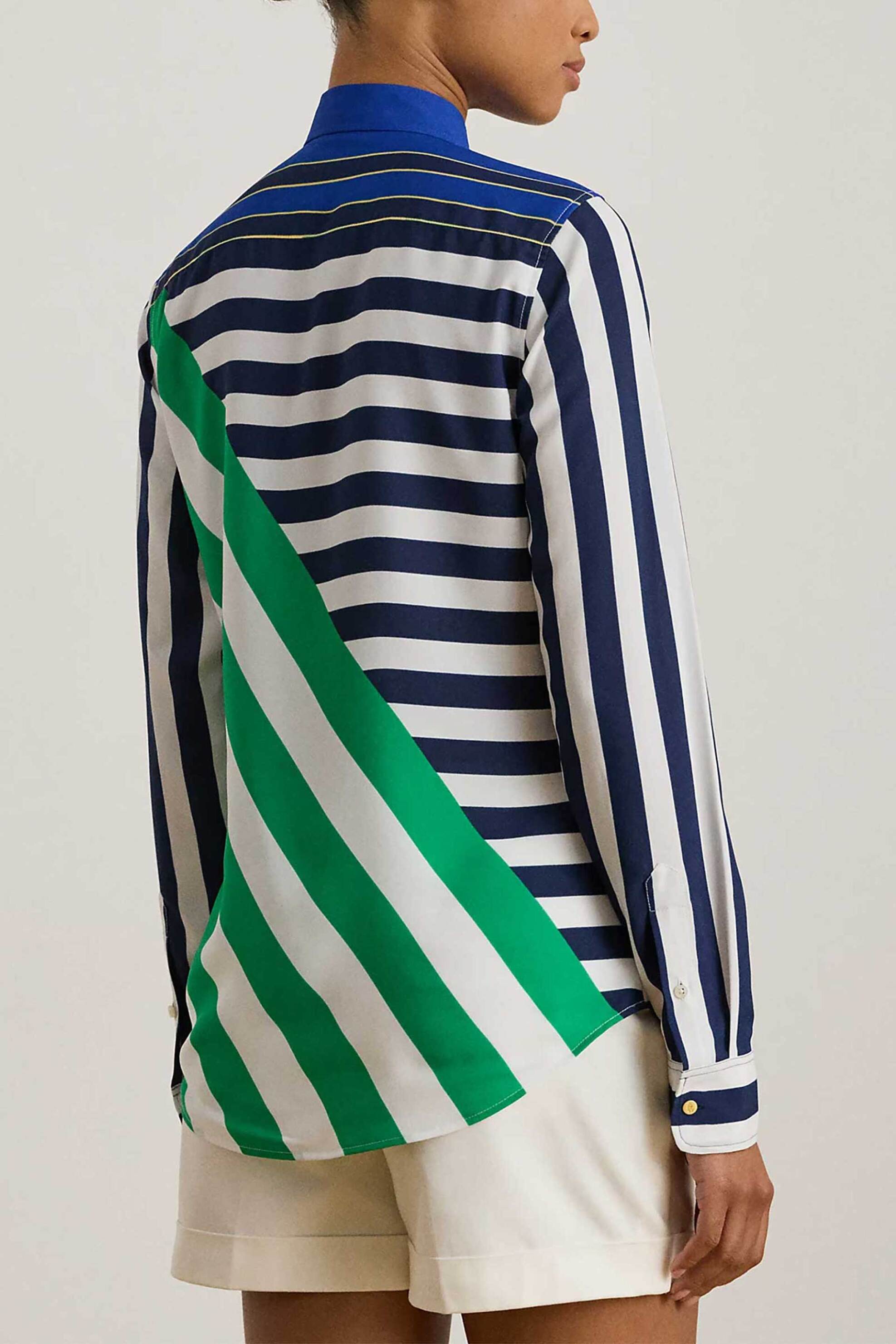 Lauren Ralph Γυναικείο Πουκάμισο Colour-Blocked με Ριγέ Σχέδιο Classic Fit - 200P10008001 Λευκό Μπλε