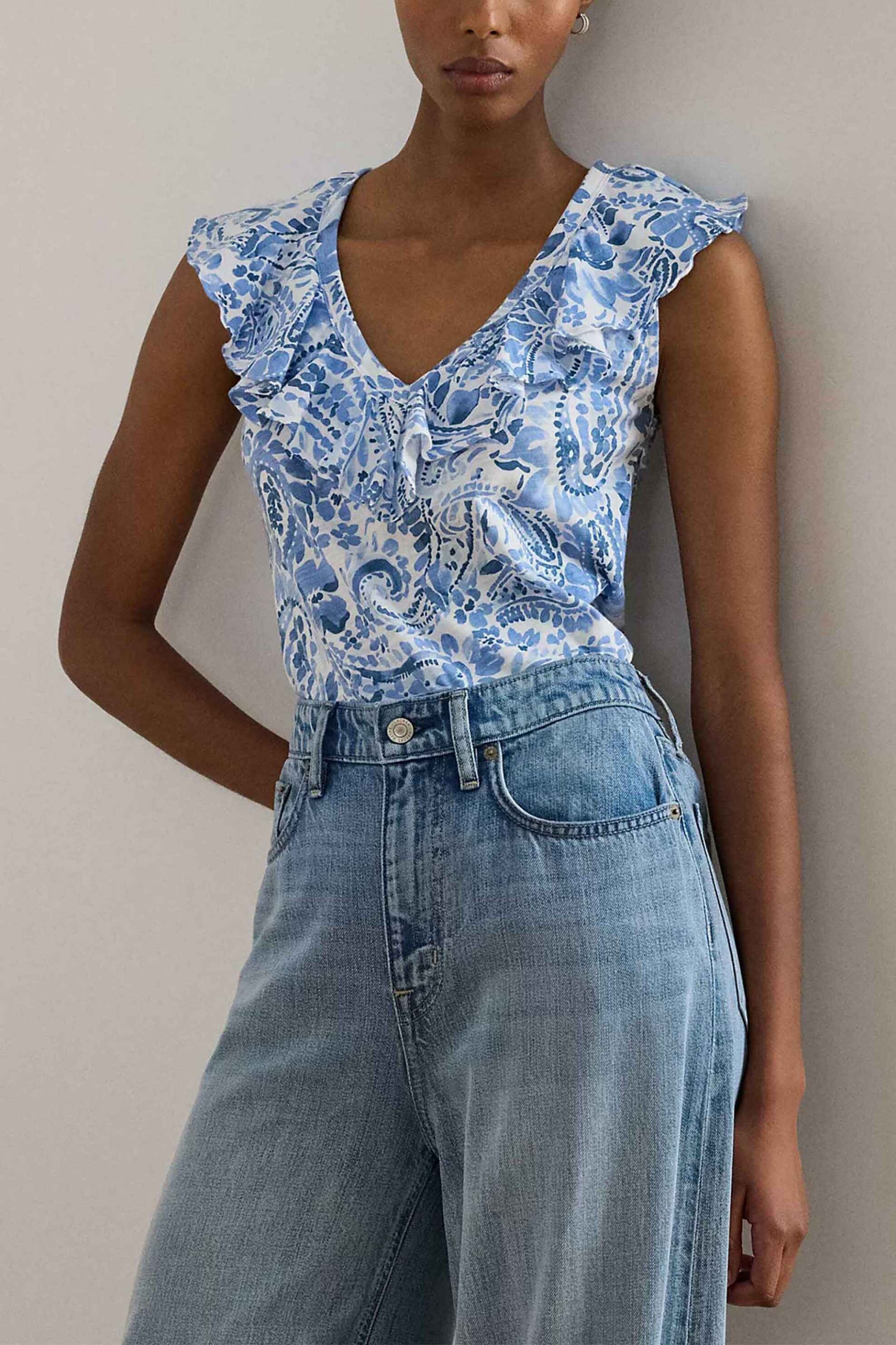 Lauren Ralph Lauren γυναικεία αμάνικη μπλούζα με βολάν και paisley pattern Relaxed Fit - 200P13316001 Μπλε
