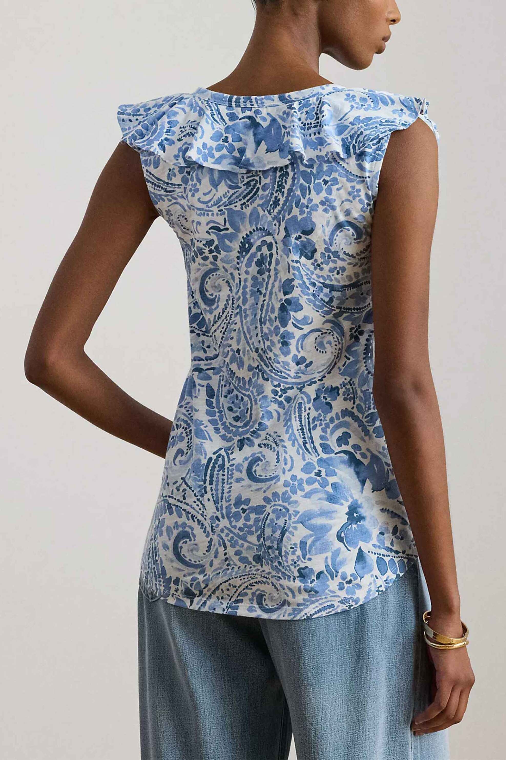 Lauren Ralph Γυναικεία Αμάνικη Μπλούζα με Βολάν Και Paisley Pattern Relaxed Fit - 200P13316001 Μπλε