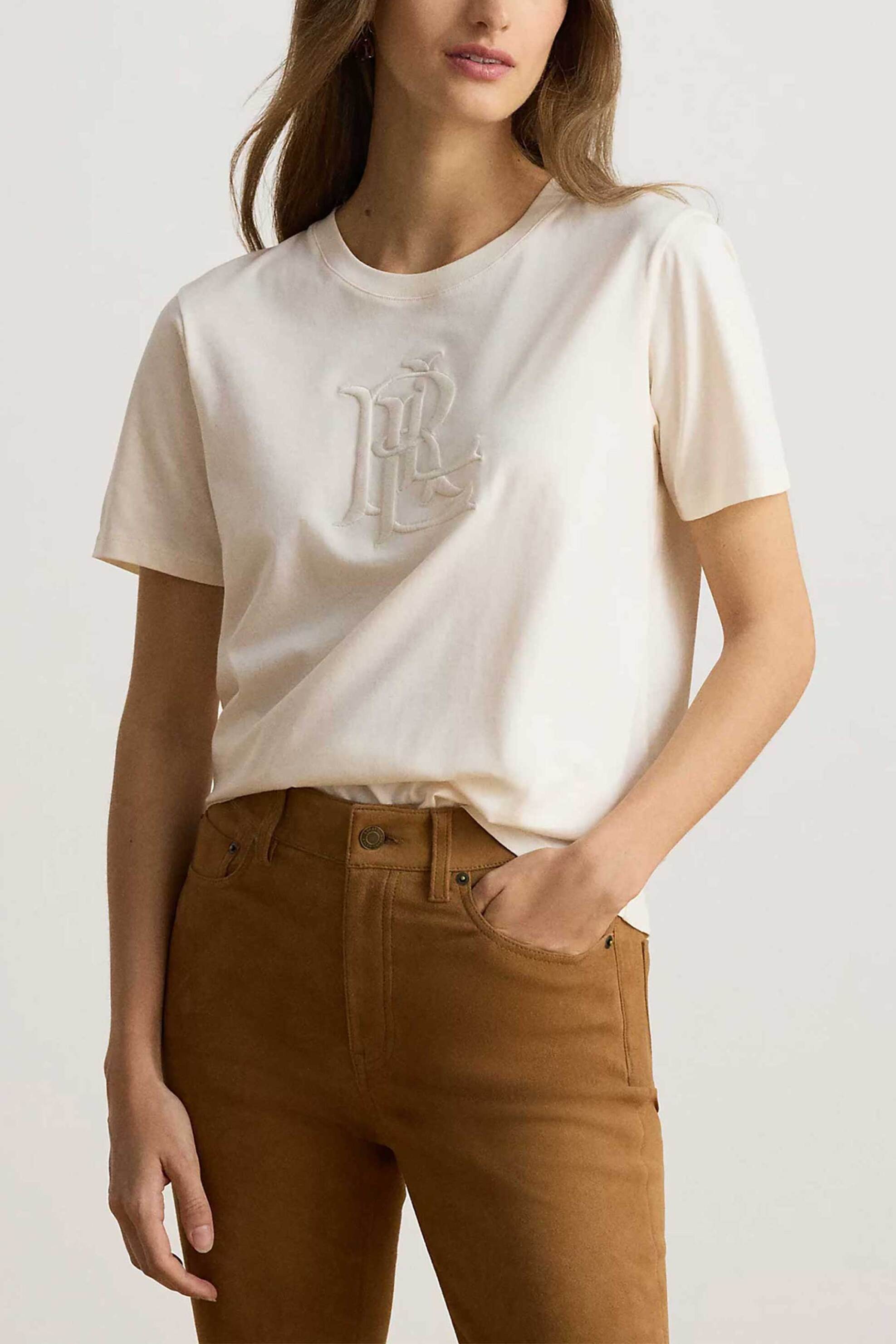 Lauren Ralph Lauren γυναικείο T-shirt με κεντημένο λογότυπο - 200P13915500 Εκρού