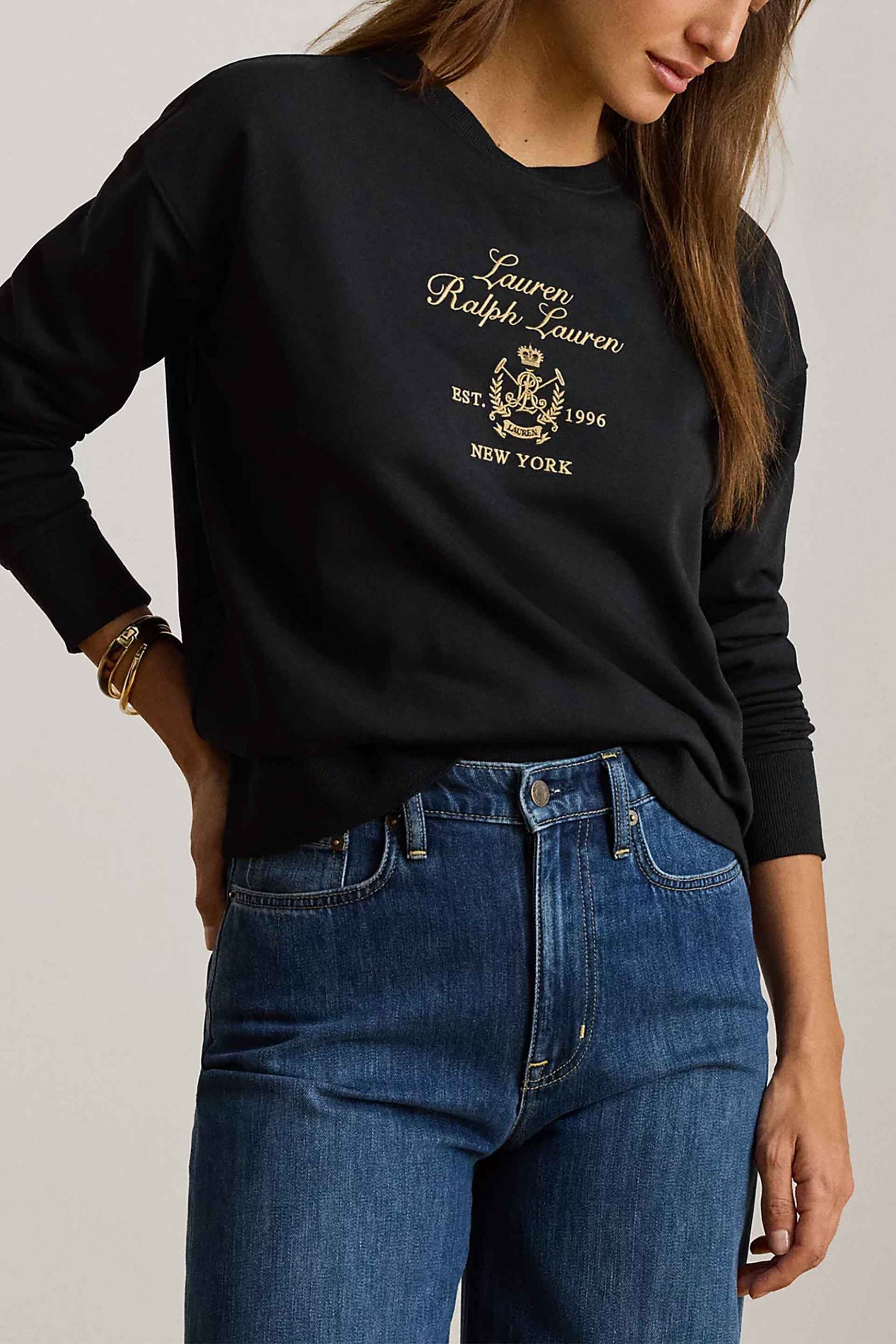 Lauren Ralph Lauren γυναικεία μπλούζα φούτερ με κέντημα Relaxed Fit - 200P13944001 Μαύρο