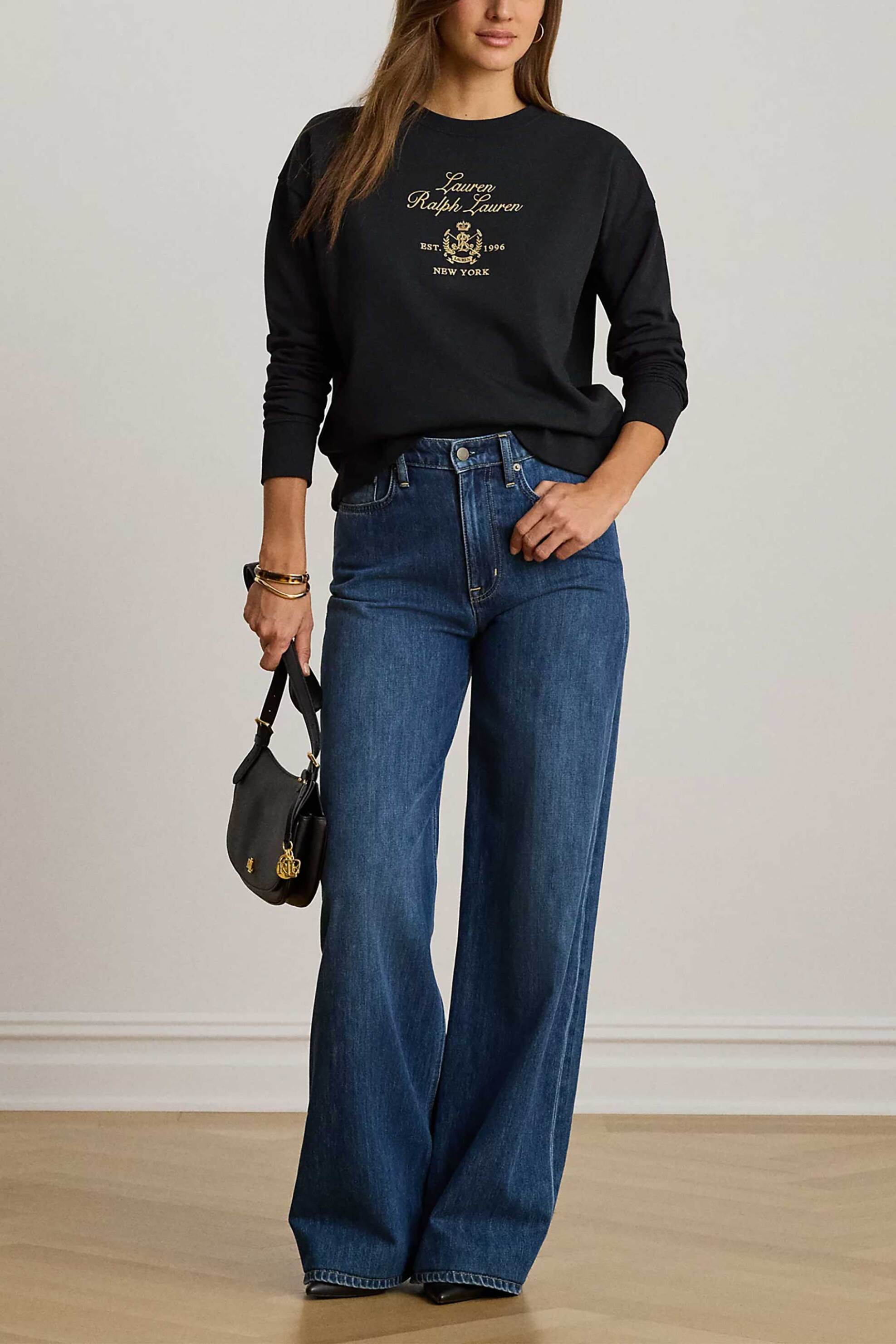 Lauren Ralph Lauren γυναικεία μπλούζα φούτερ με κέντημα Relaxed Fit - 200P13944001 Μαύρο