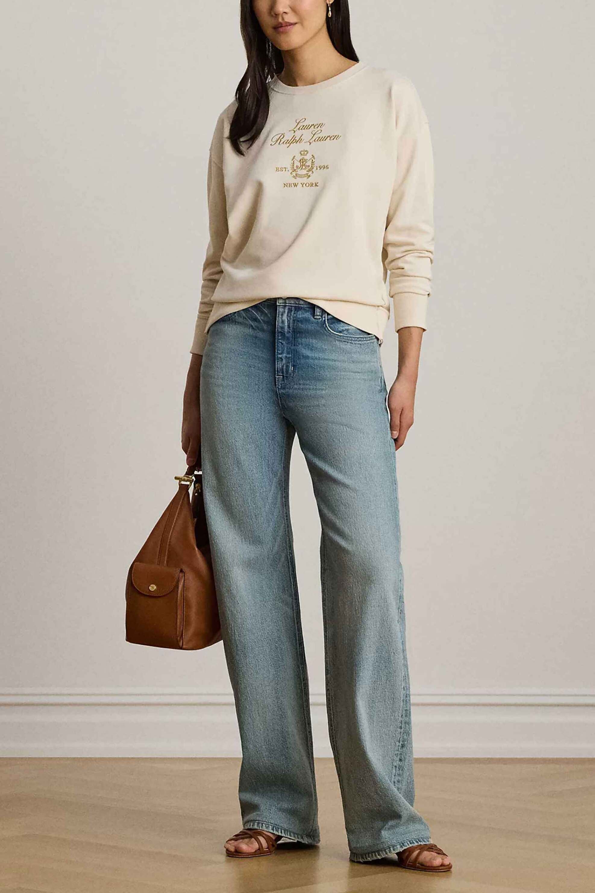 Lauren Ralph Lauren γυναικεία μπλούζα φούτερ με κέντημα Relaxed Fit - 200P13944002 Εκρού