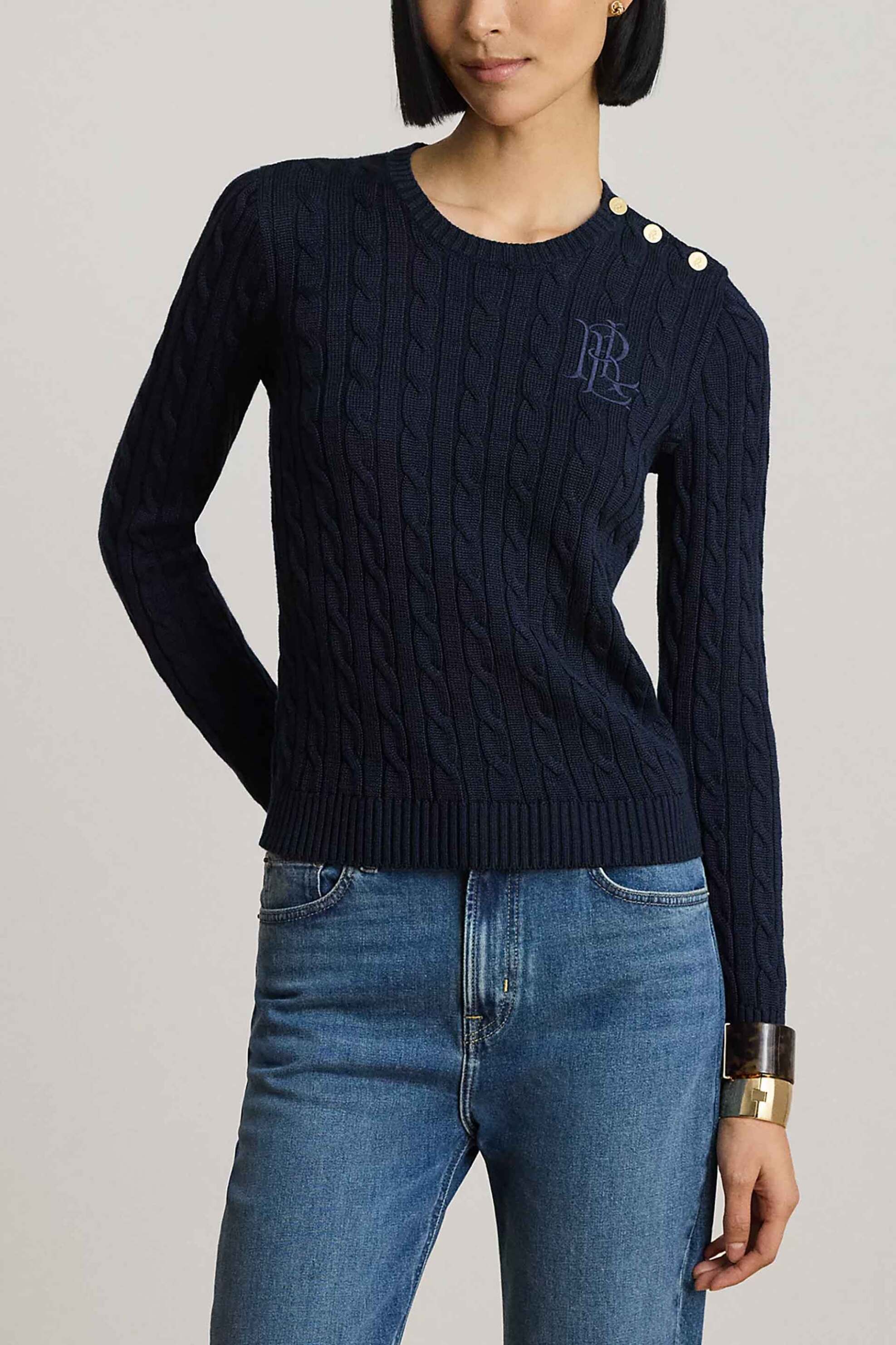 LAUREN RALPH LAUREN Lauren Ralph Lauren γυναικείο πουλόβερ με cable knit pattern Relaxed Fit - 200P14039002 Μπλε Σκούρο