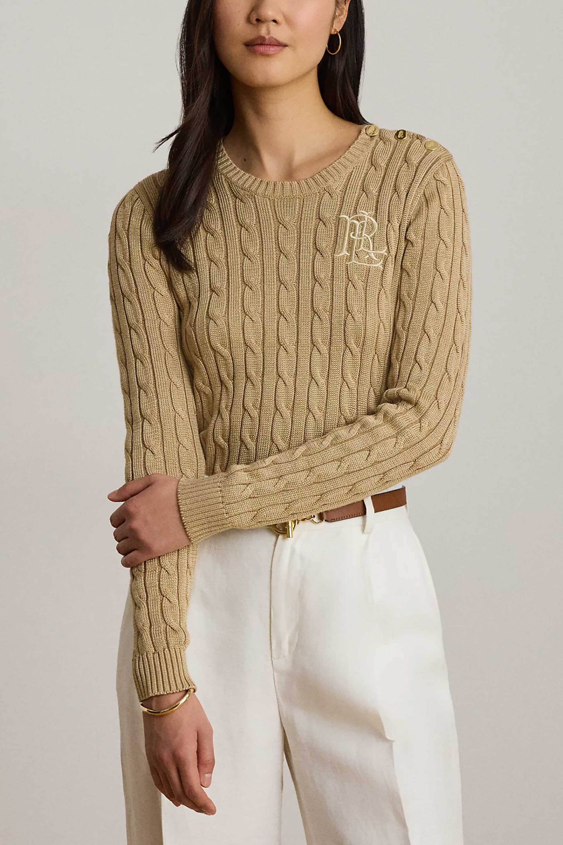 LAUREN RALPH LAUREN Lauren Ralph Lauren γυναικείο πουλόβερ με cable knit pattern Relaxed Fit - 200P14039006 Μπεζ