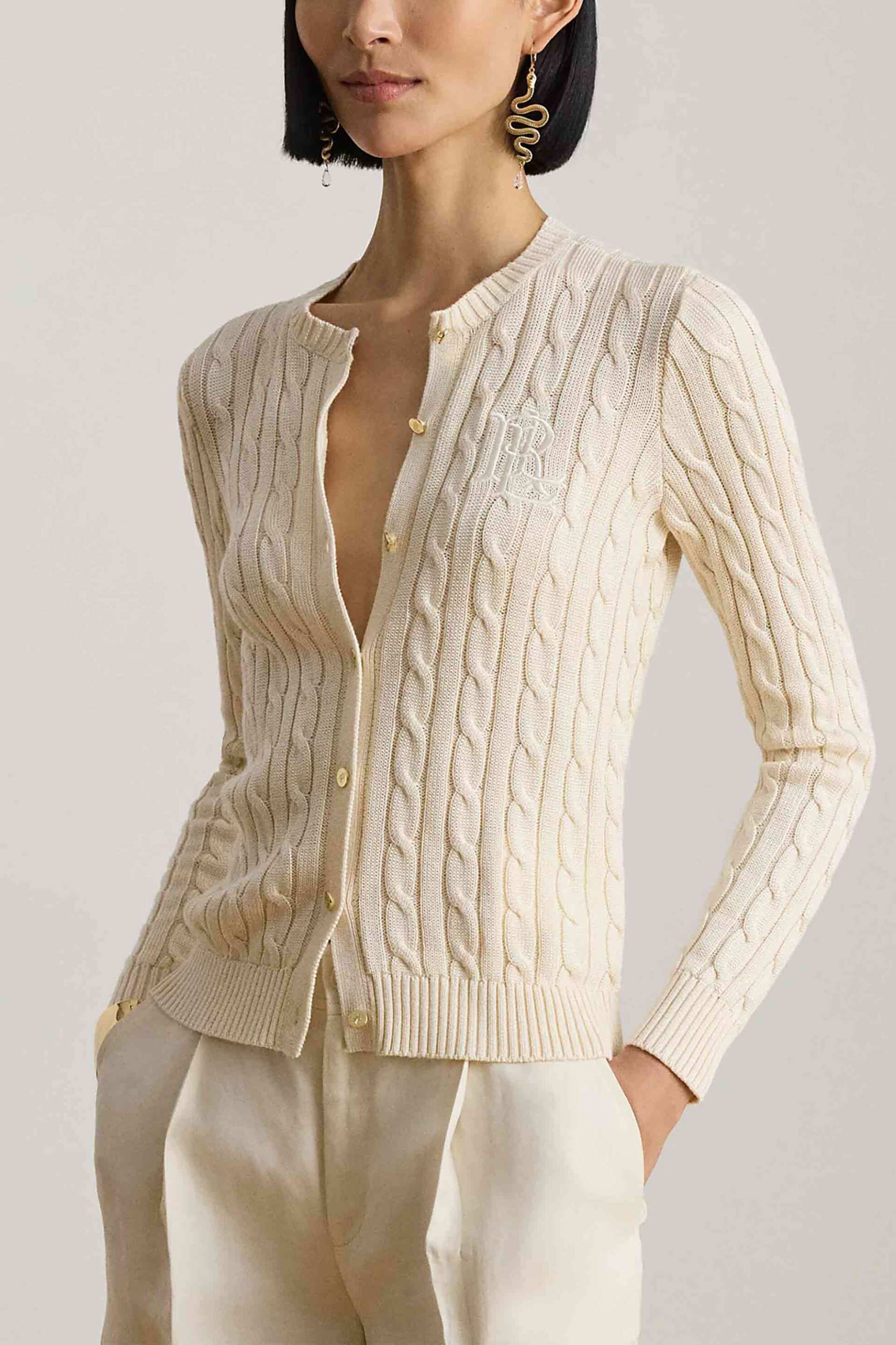 LAUREN RALPH LAUREN Lauren Ralph Lauren γυναικεία ζακέτα πλεκτή με κεντημένο λογότυπο - 200P14040001 Κρέμ
