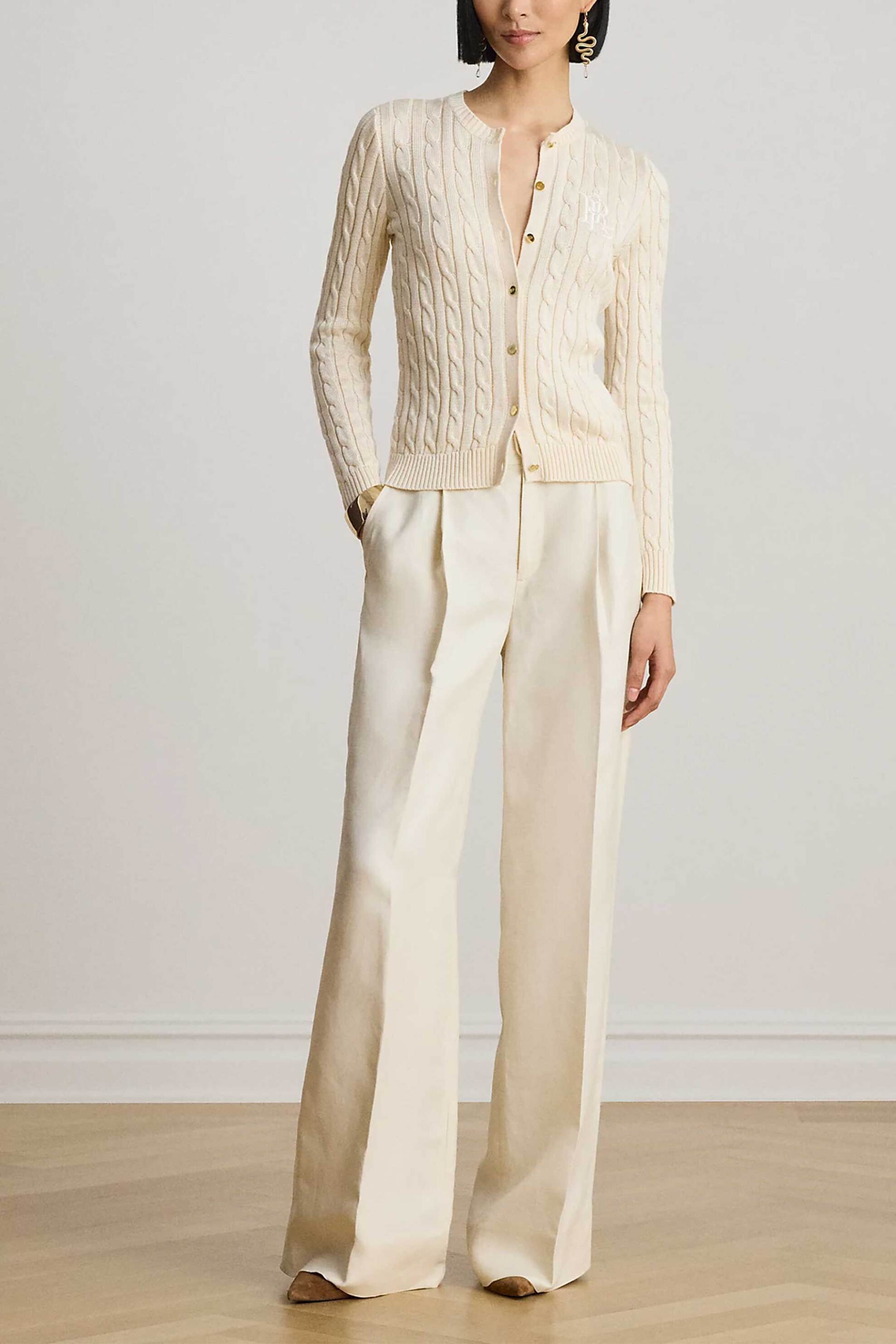 Lauren Ralph Lauren γυναικεία ζακέτα πλεκτή με κεντημένο λογότυπο - 200P14040001 Κρέμ