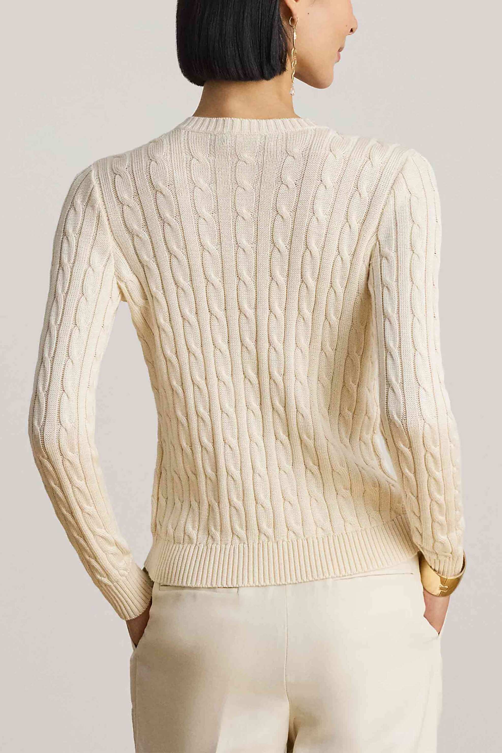 LAUREN RALPH LAUREN Lauren Ralph Lauren γυναικεία ζακέτα πλεκτή με κεντημένο λογότυπο - 200P14040001 Κρέμ - 3