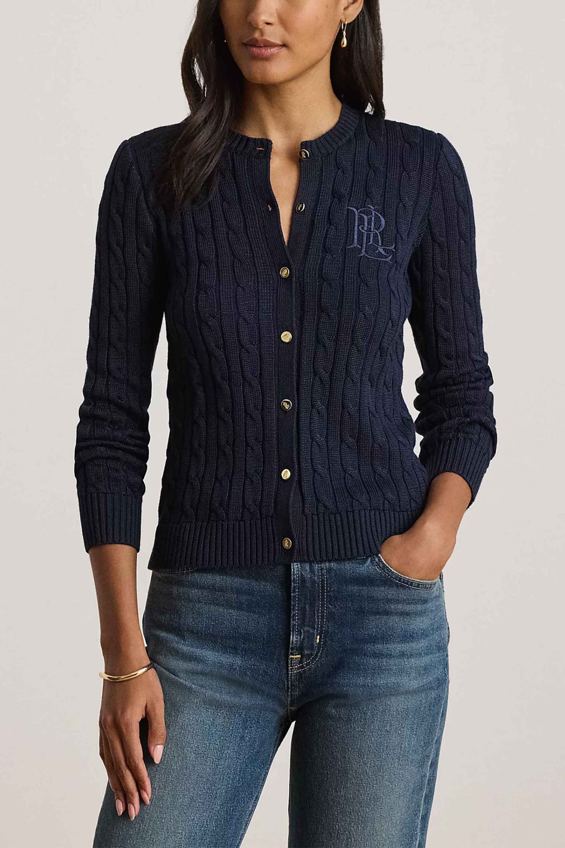 Lauren Ralph Lauren γυναικεία ζακέτα πλεκτή με κεντημένο λογότυπο - 200P14040002 Μπλε Σκούρο