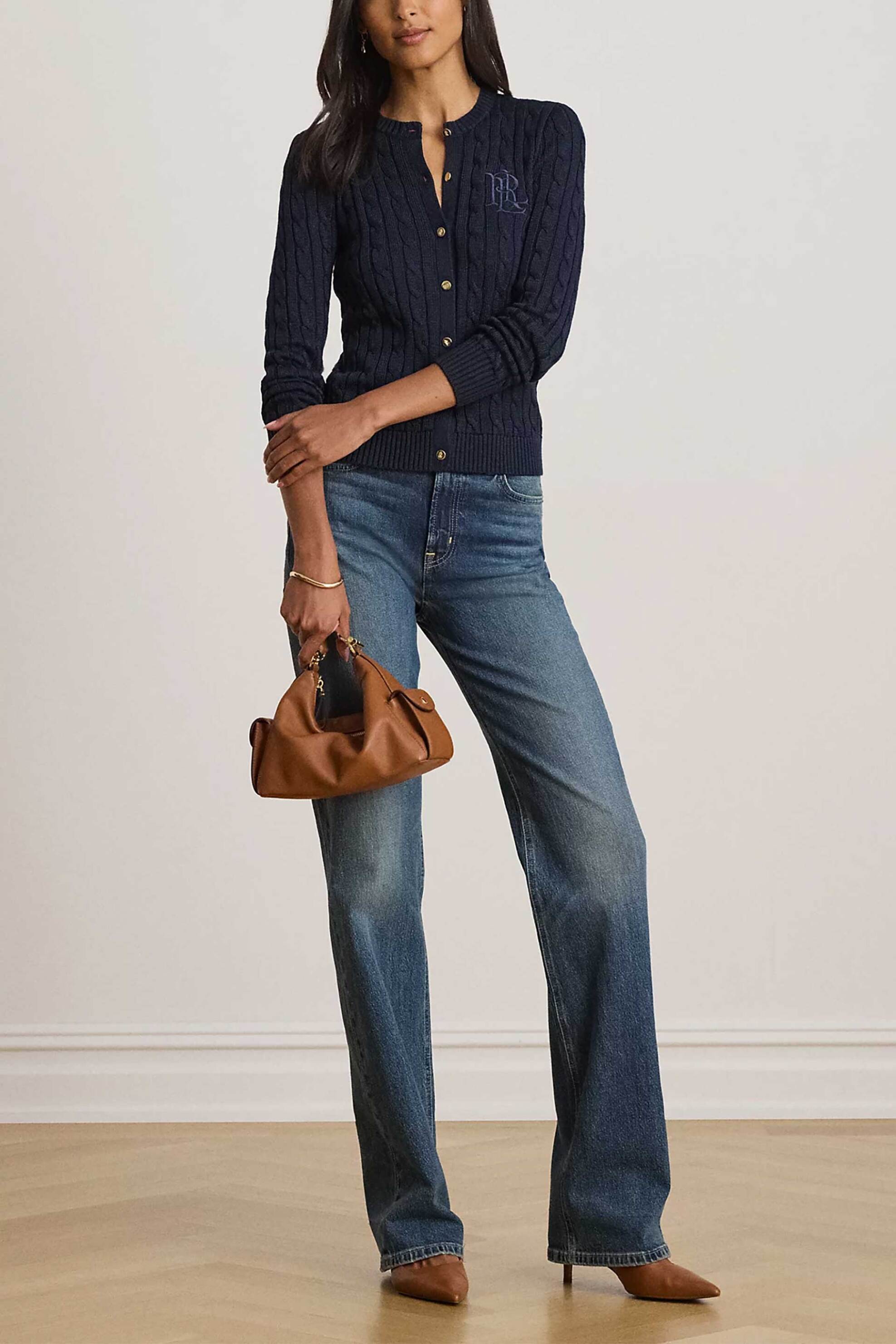 Lauren Ralph Lauren γυναικεία ζακέτα πλεκτή με κεντημένο λογότυπο - 200P14040002 Μπλε Σκούρο