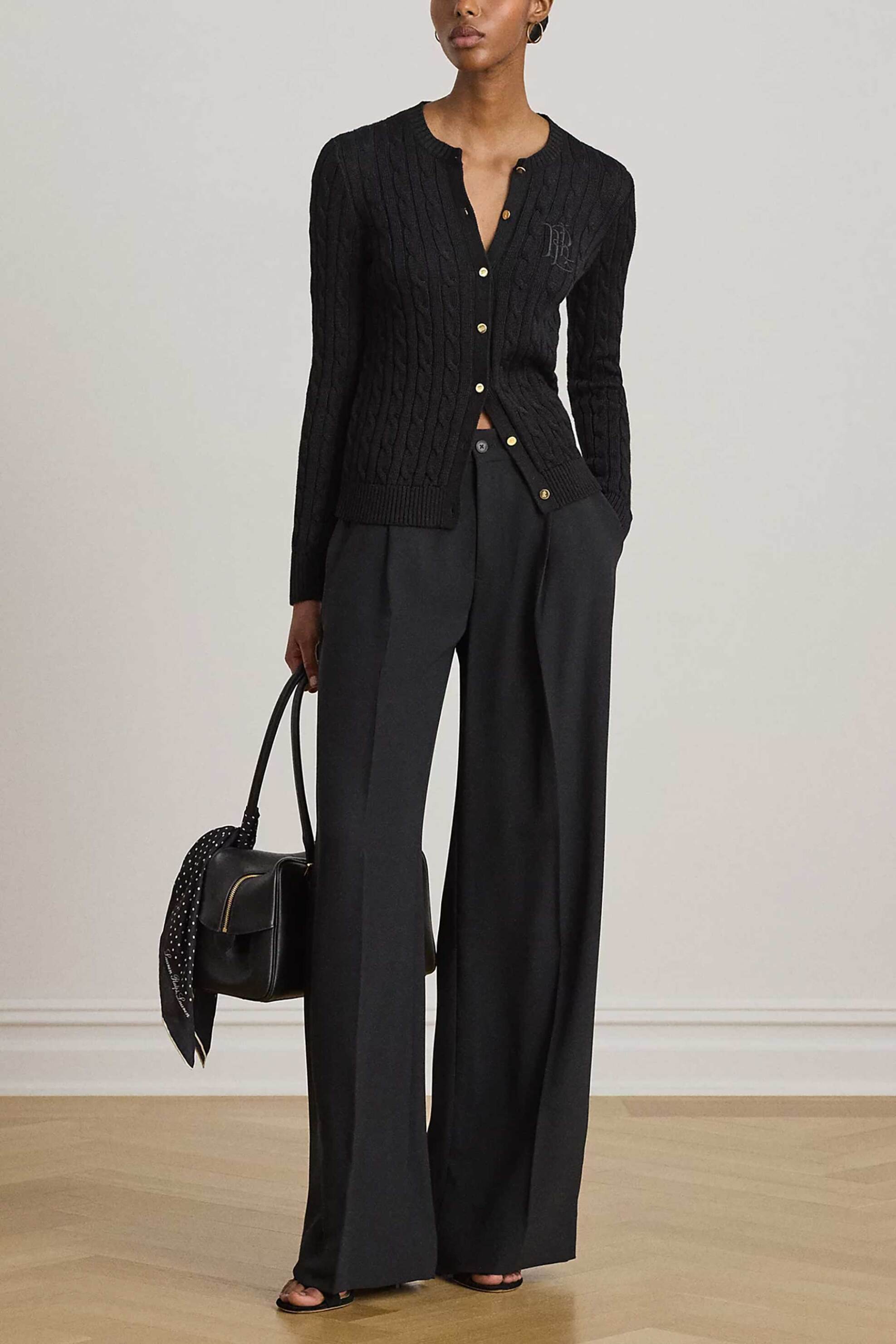 Lauren Ralph Lauren γυναικεία ζακέτα πλεκτή με κεντημένο λογότυπο - 200P14040003 Μαύρο