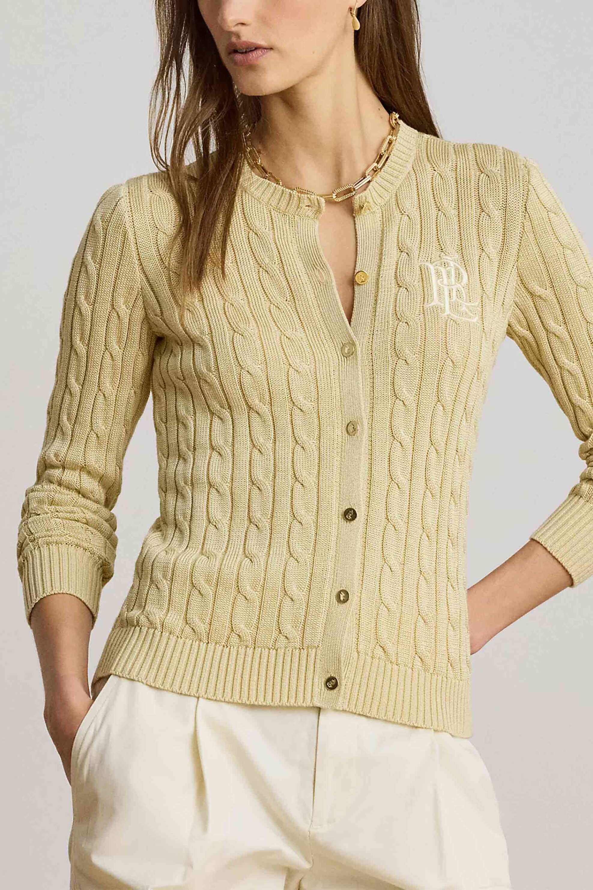 Lauren Ralph Lauren γυναικεία ζακέτα πλεκτή με κεντημένο λογότυπο - 200P14040501 Μπεζ
