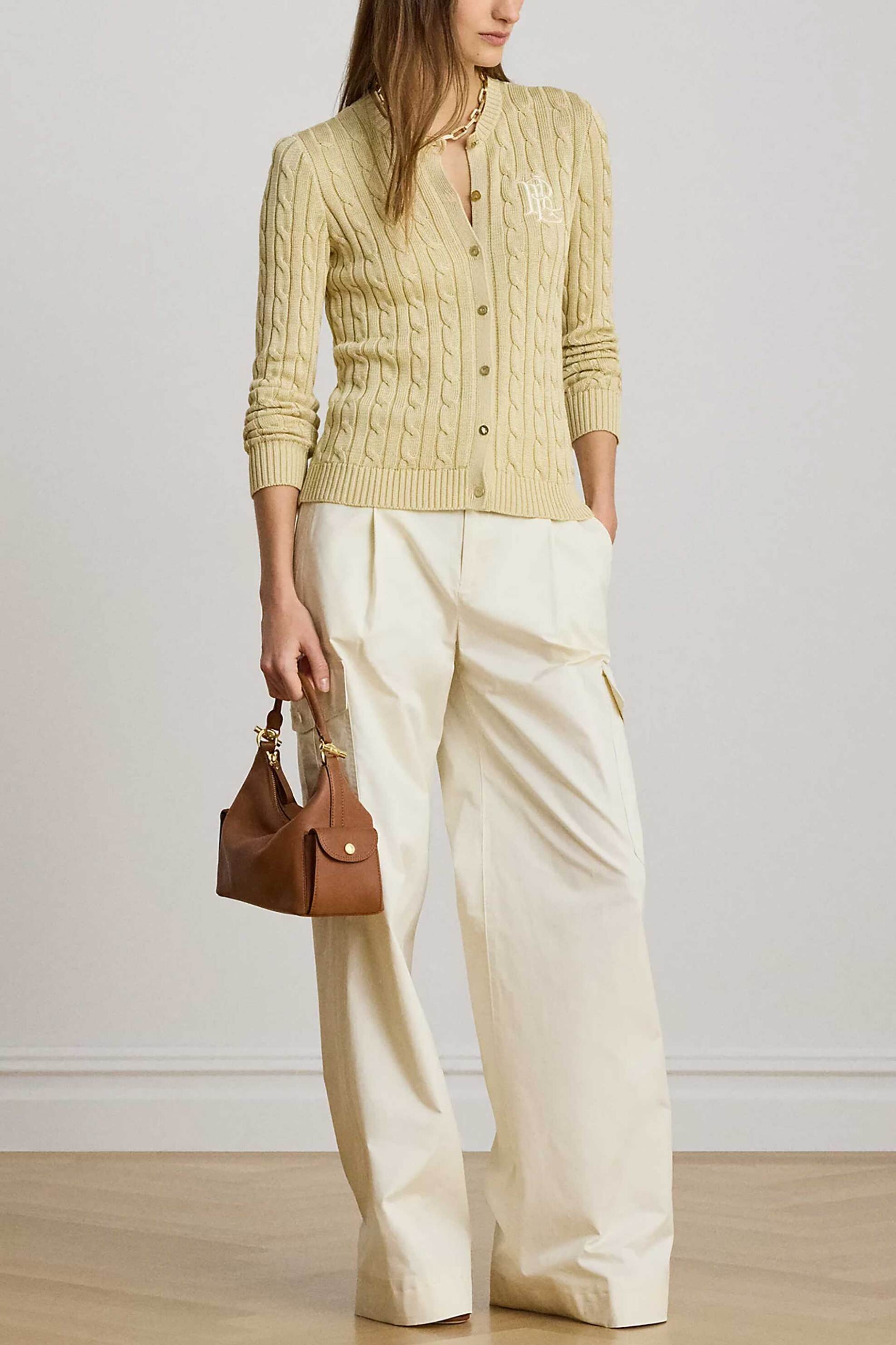 Lauren Ralph Lauren γυναικεία ζακέτα πλεκτή με κεντημένο λογότυπο - 200P14040501 Μπεζ