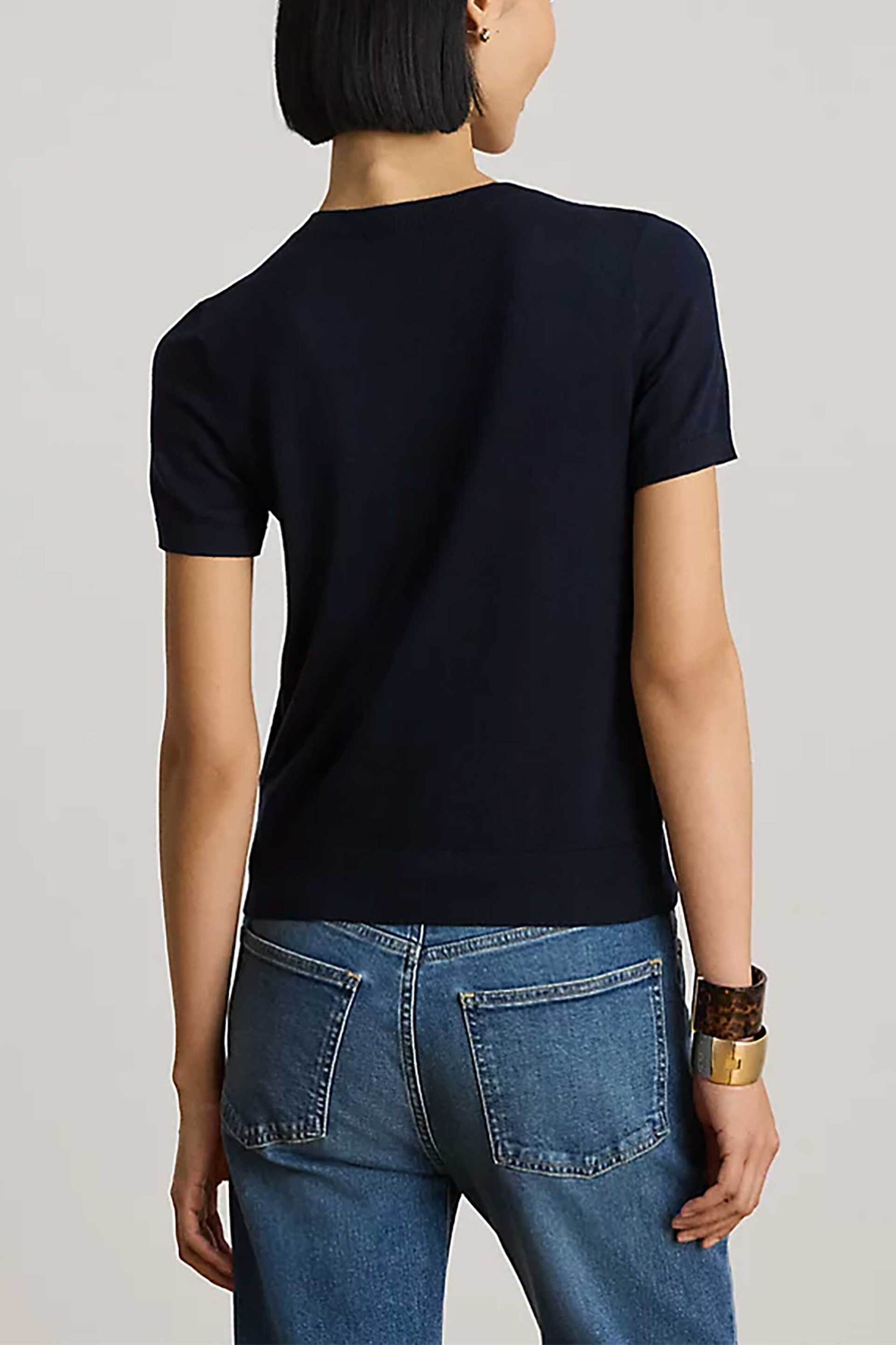LAUREN RALPH LAUREN Lauren Ralph Lauren γυναικεία μπλούζα πλεκτή μονόχρωμη - 200P14055003 Μπλε Σκούρο - 3