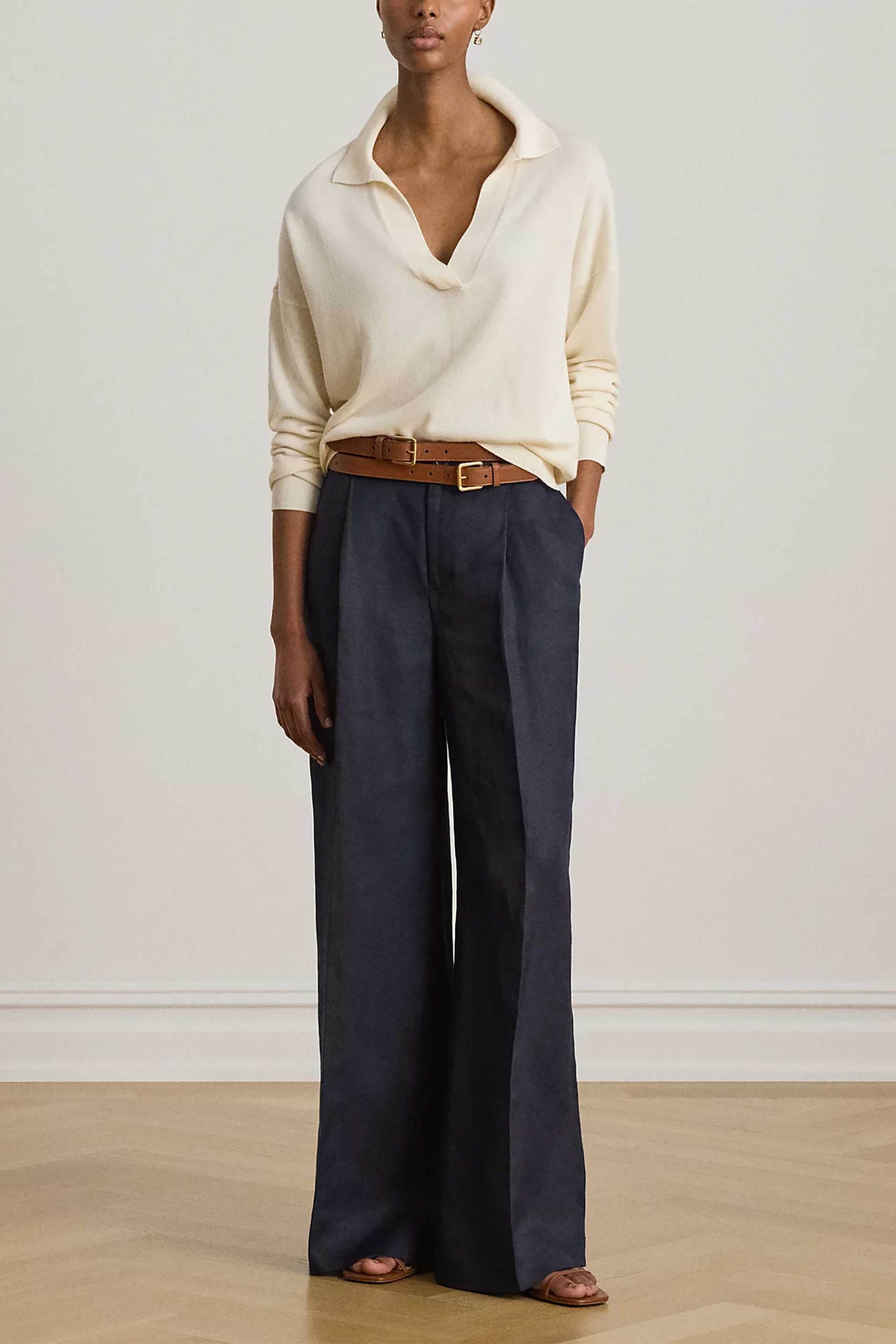 LAUREN RALPH LAUREN Lauren Ralph Lauren γυναικεία μπλούζα πλεκτή με πόλο γιακά - 200P14056001 Κρέμ