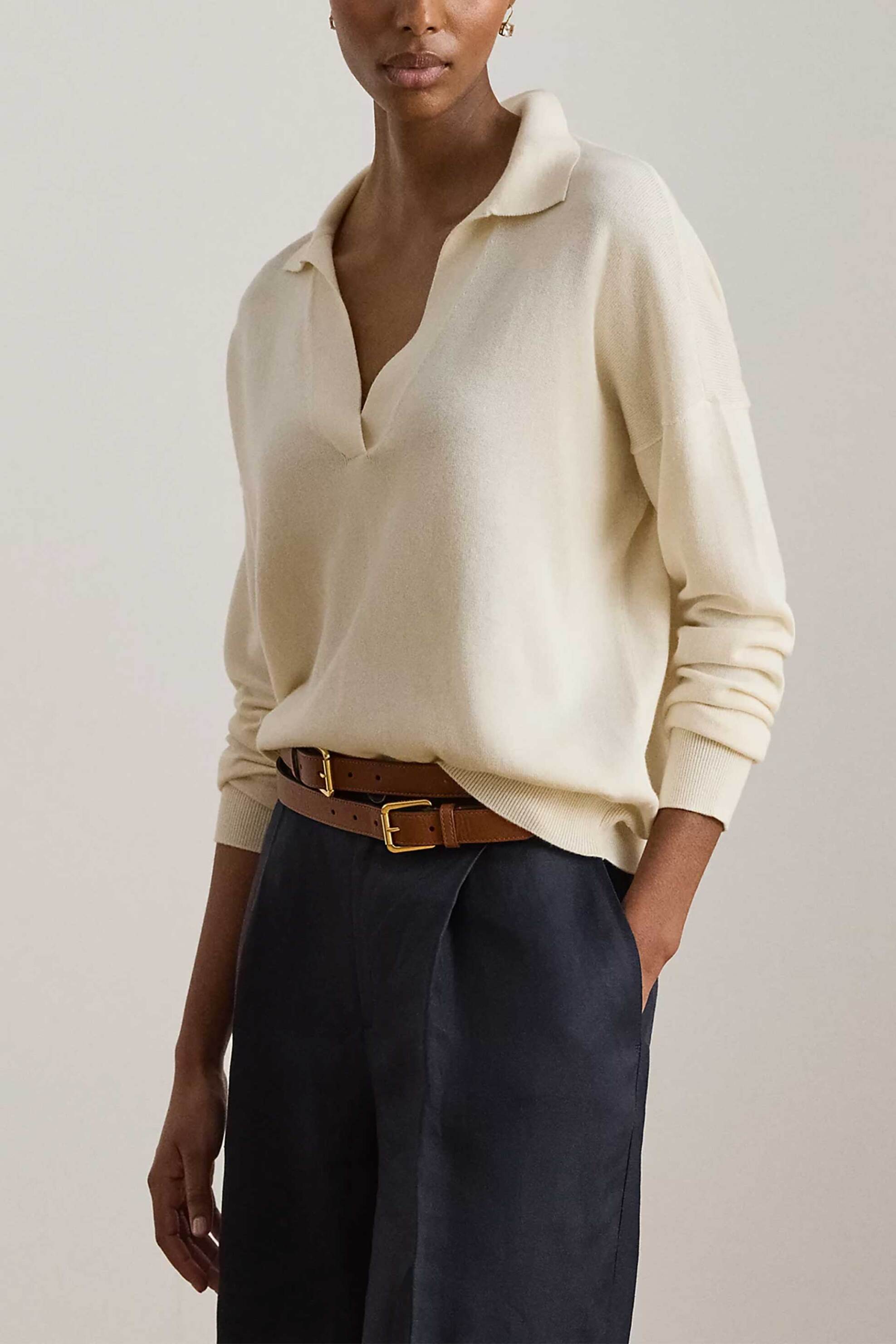 LAUREN RALPH LAUREN Lauren Ralph Lauren γυναικεία μπλούζα πλεκτή με πόλο γιακά - 200P14056001 Κρέμ - 3