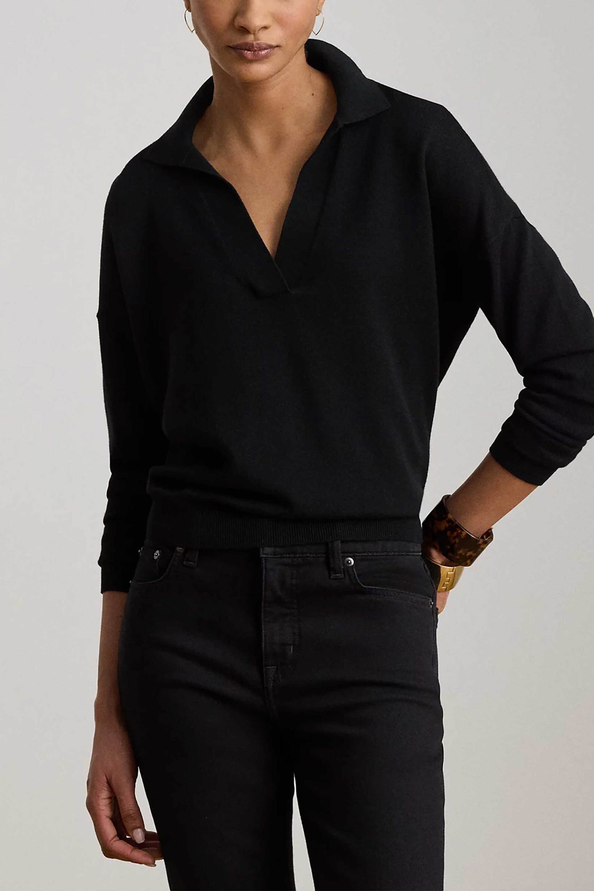 LAUREN RALPH LAUREN Lauren Ralph Lauren γυναικεία μπλούζα πλεκτή με πόλο γιακά - 200P14056002 Μαύρο
