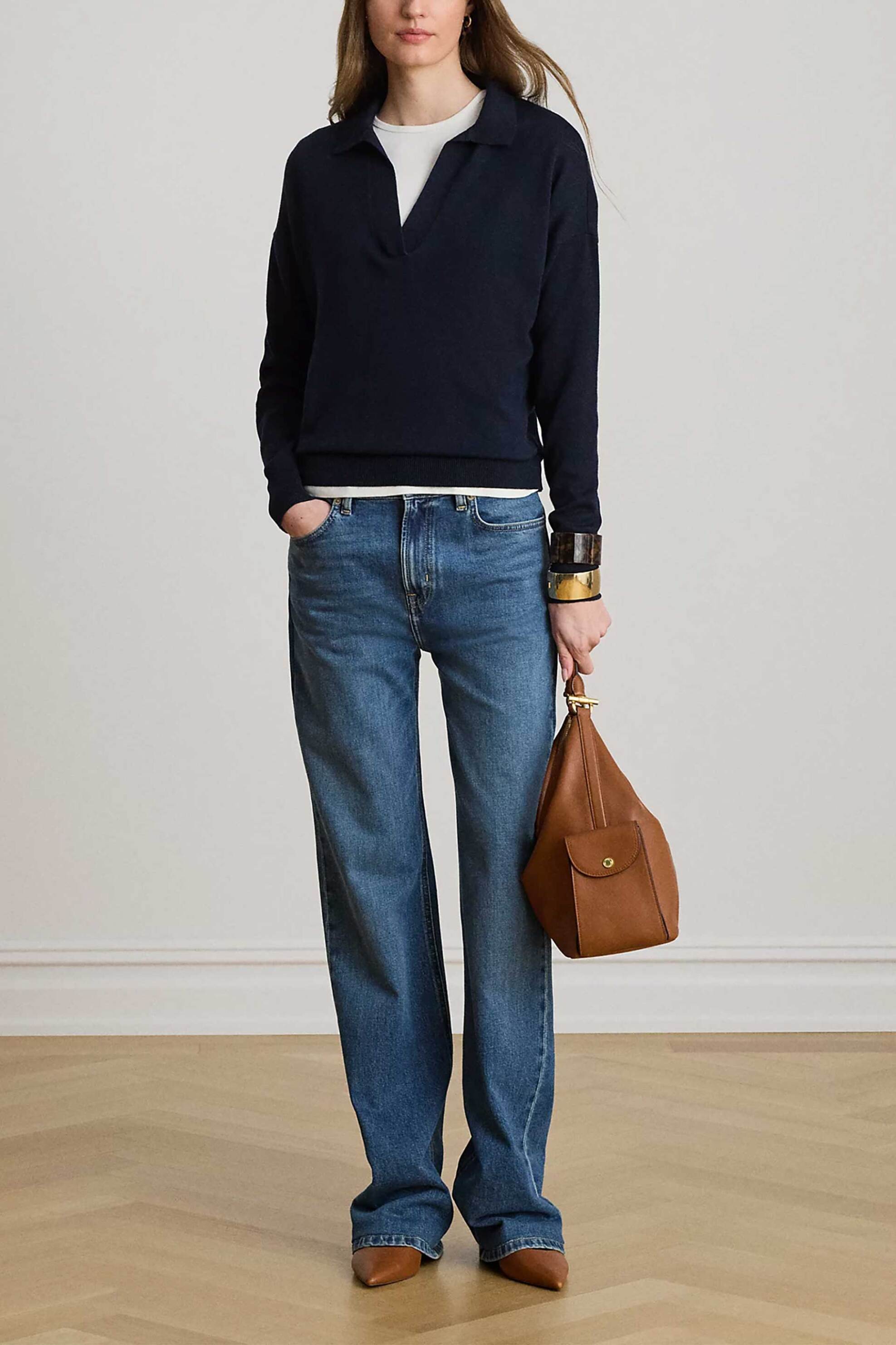 LAUREN RALPH LAUREN Lauren Ralph Lauren γυναικεία μπλούζα πλεκτή με πόλο γιακά - 200P14056003 Μπλε Σκούρο - 2