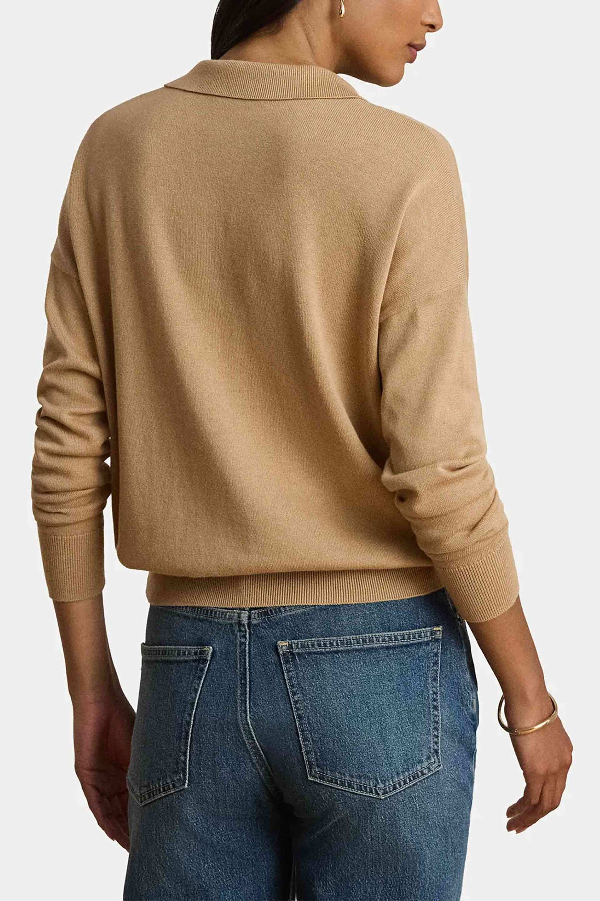 LAUREN RALPH LAUREN Lauren Ralph Lauren γυναικεία μπλούζα πλεκτή με πόλο γιακά - 200P14056004 Μπεζ - 3