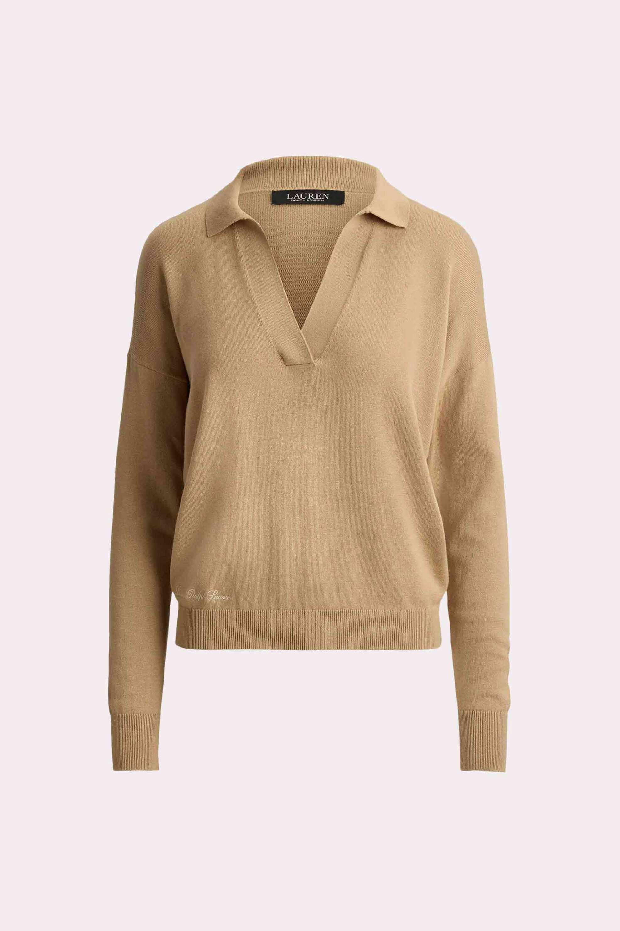 LAUREN RALPH LAUREN Lauren Ralph Lauren γυναικεία μπλούζα πλεκτή με πόλο γιακά - 200P14056004 Μπεζ - 4