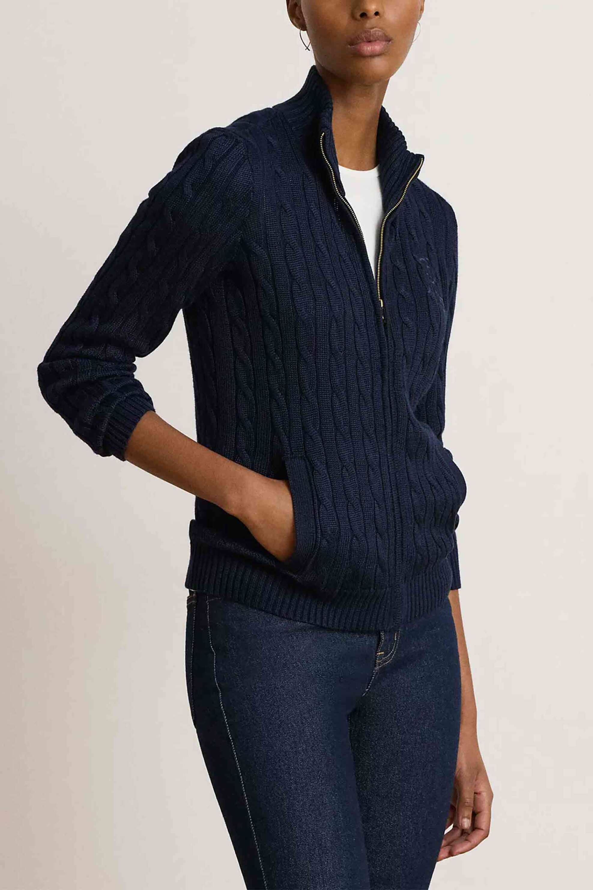 LAUREN RALPH LAUREN Lauren Ralph Lauren γυναικεία ζακέτα πλεκτή με κεντημένο λογότυπο - 200P14782002 Μπλε Σκούρο