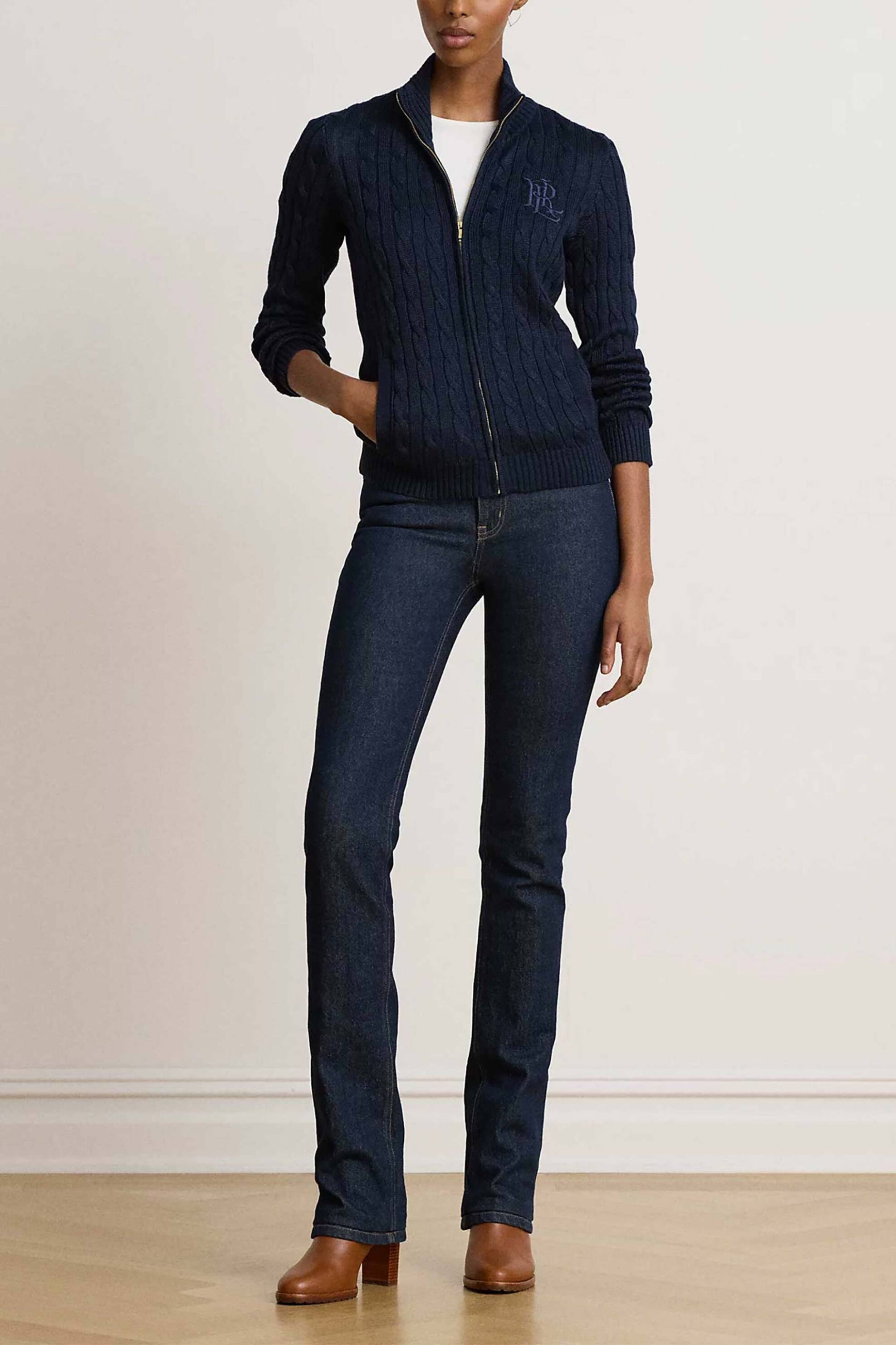 Lauren Ralph Lauren γυναικεία ζακέτα πλεκτή με κεντημένο λογότυπο - 200P14782002 Μπλε Σκούρο