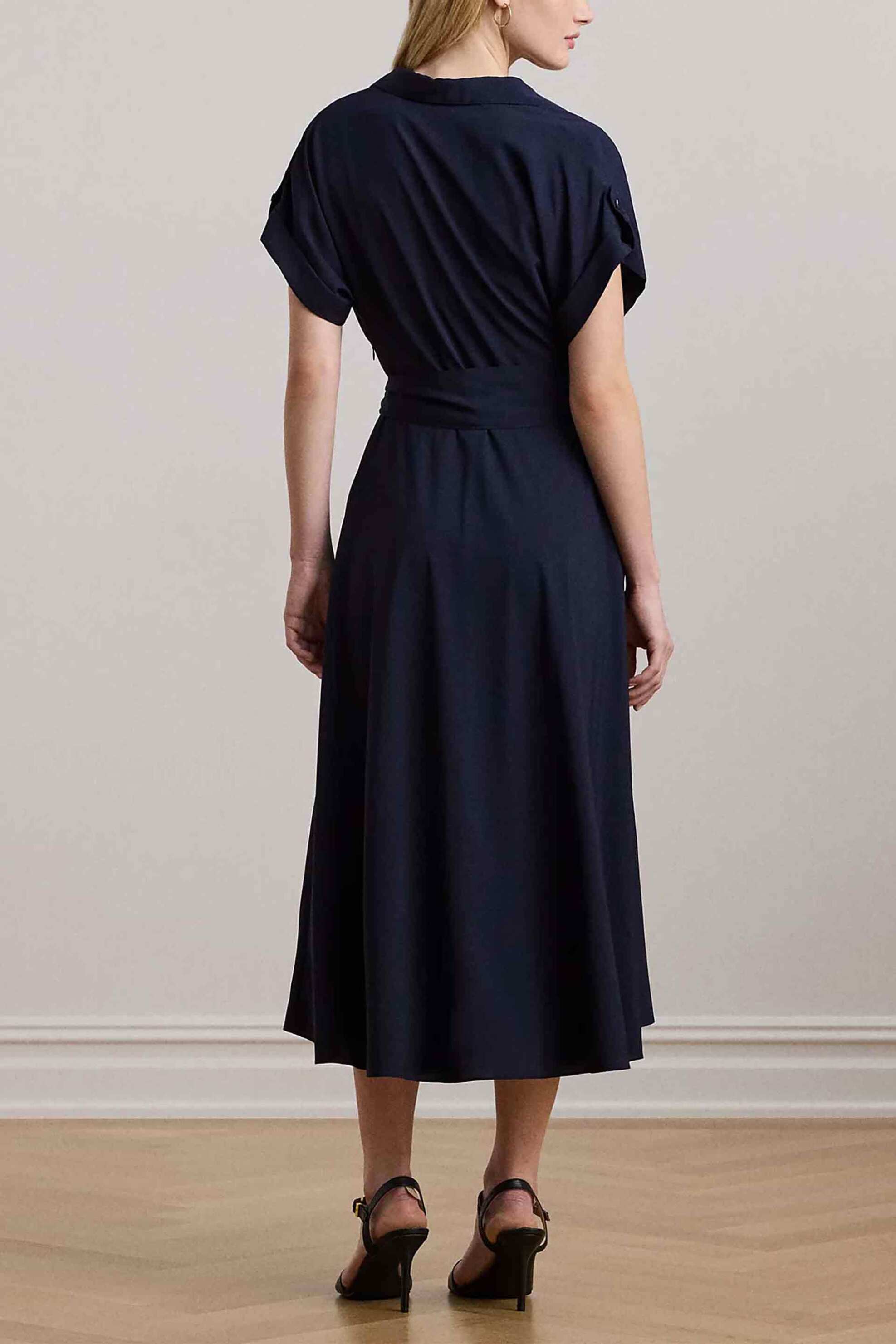 Lauren Ralph Lauren γυναικείο φόρεμα midi με ζώνη - 250909427002 Μπλε Σκούρο φωτογραφία