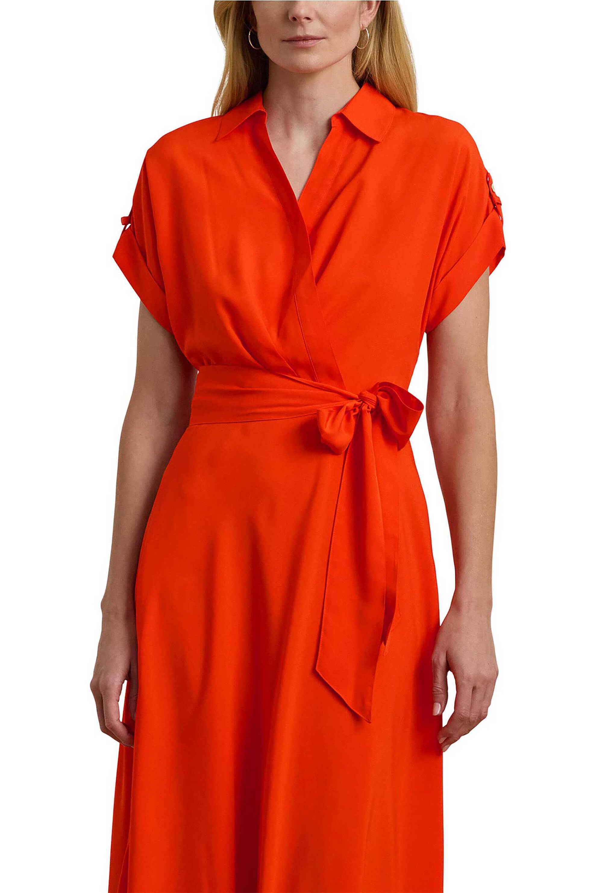 Lauren Ralph Lauren γυναικείο φόρεμα midi με ζώνη - 250909427012 Κόκκινο φωτογραφία