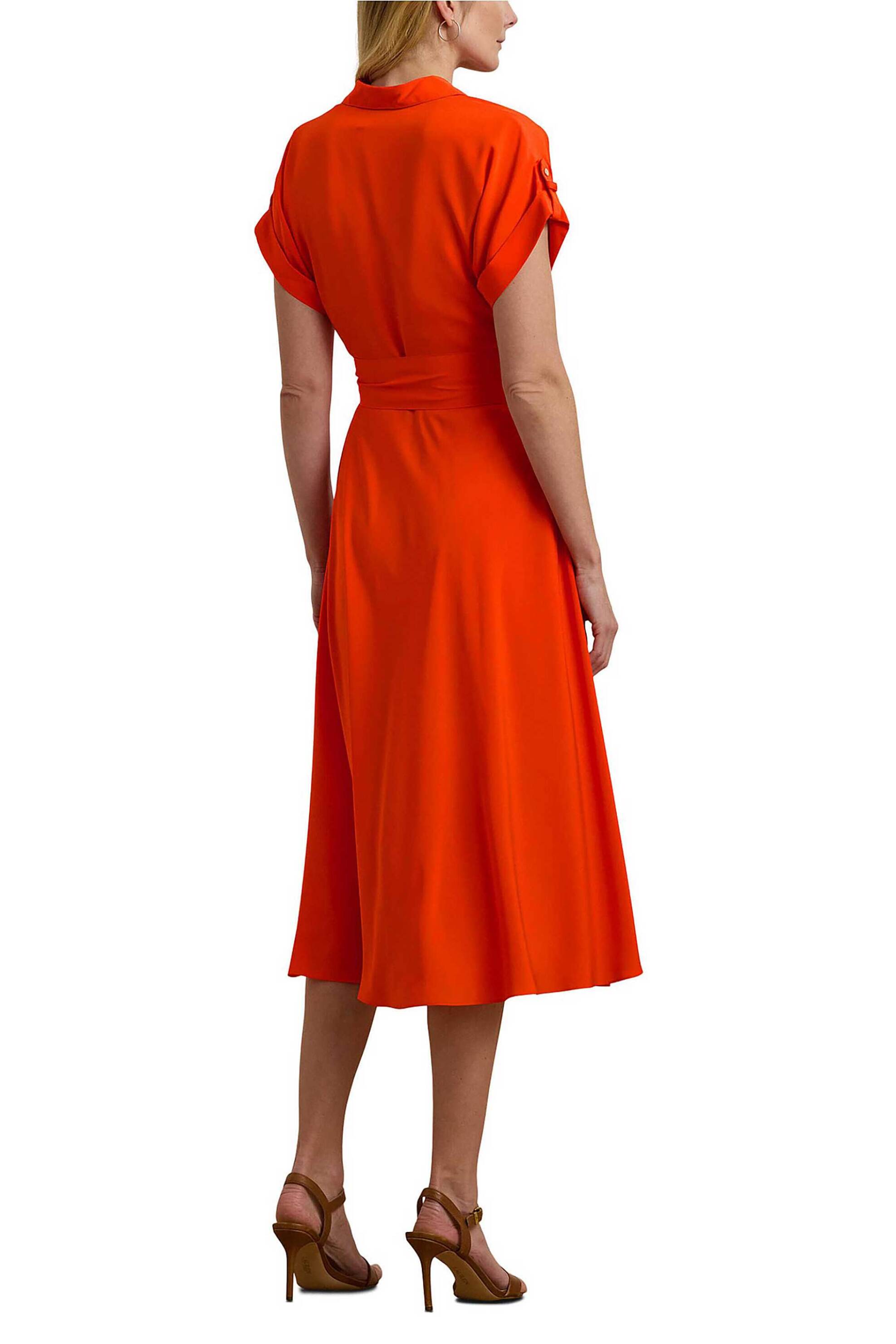 Lauren Ralph Lauren γυναικείο φόρεμα midi με ζώνη - 250909427012 Κόκκινο φωτογραφία