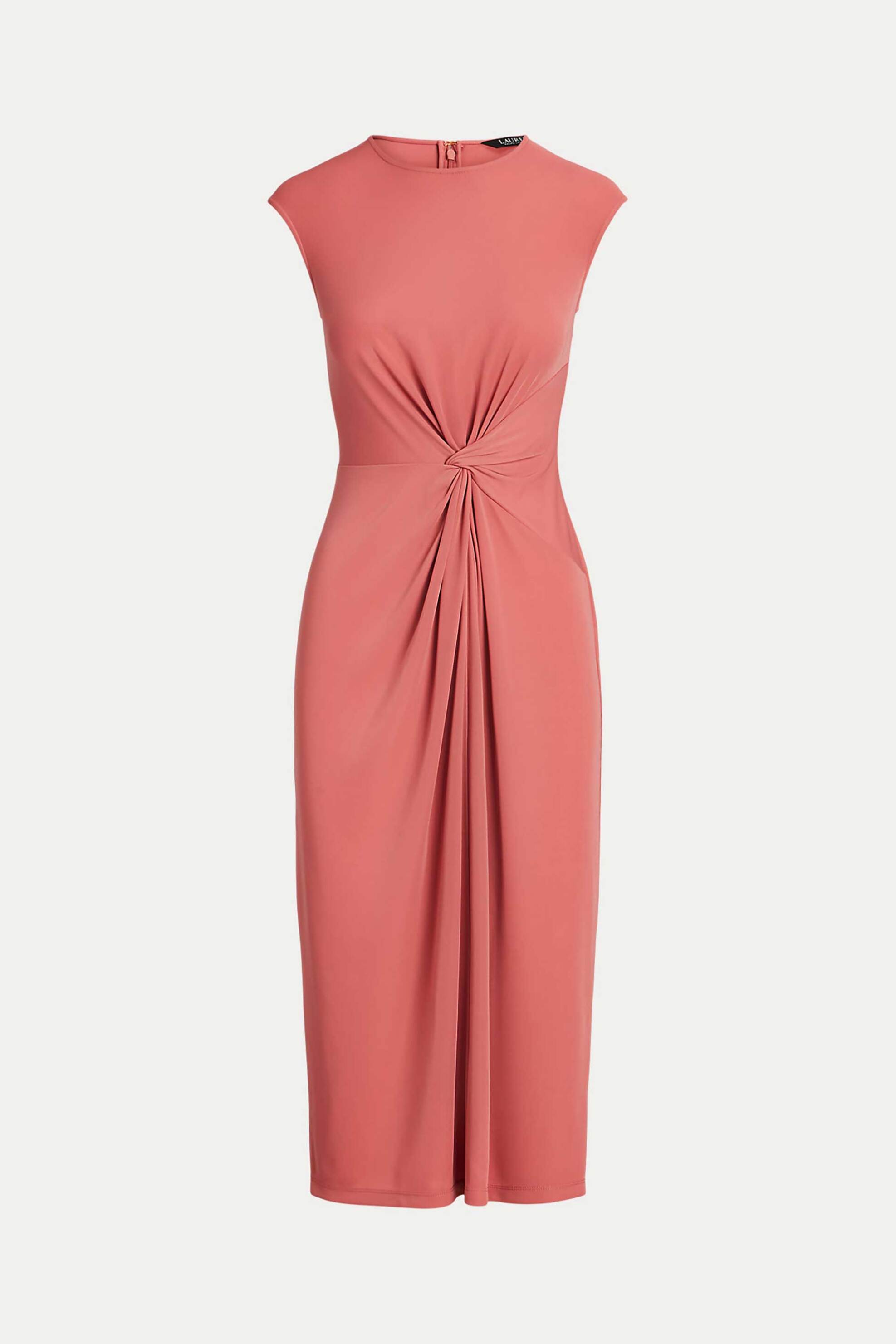 Lauren Ralph Lauren γυναικείο midi φόρεμα μονόχρωμο με στριφτή λεπτομέρεια μπροστά - 250925972001 Σομόν φωτογραφία