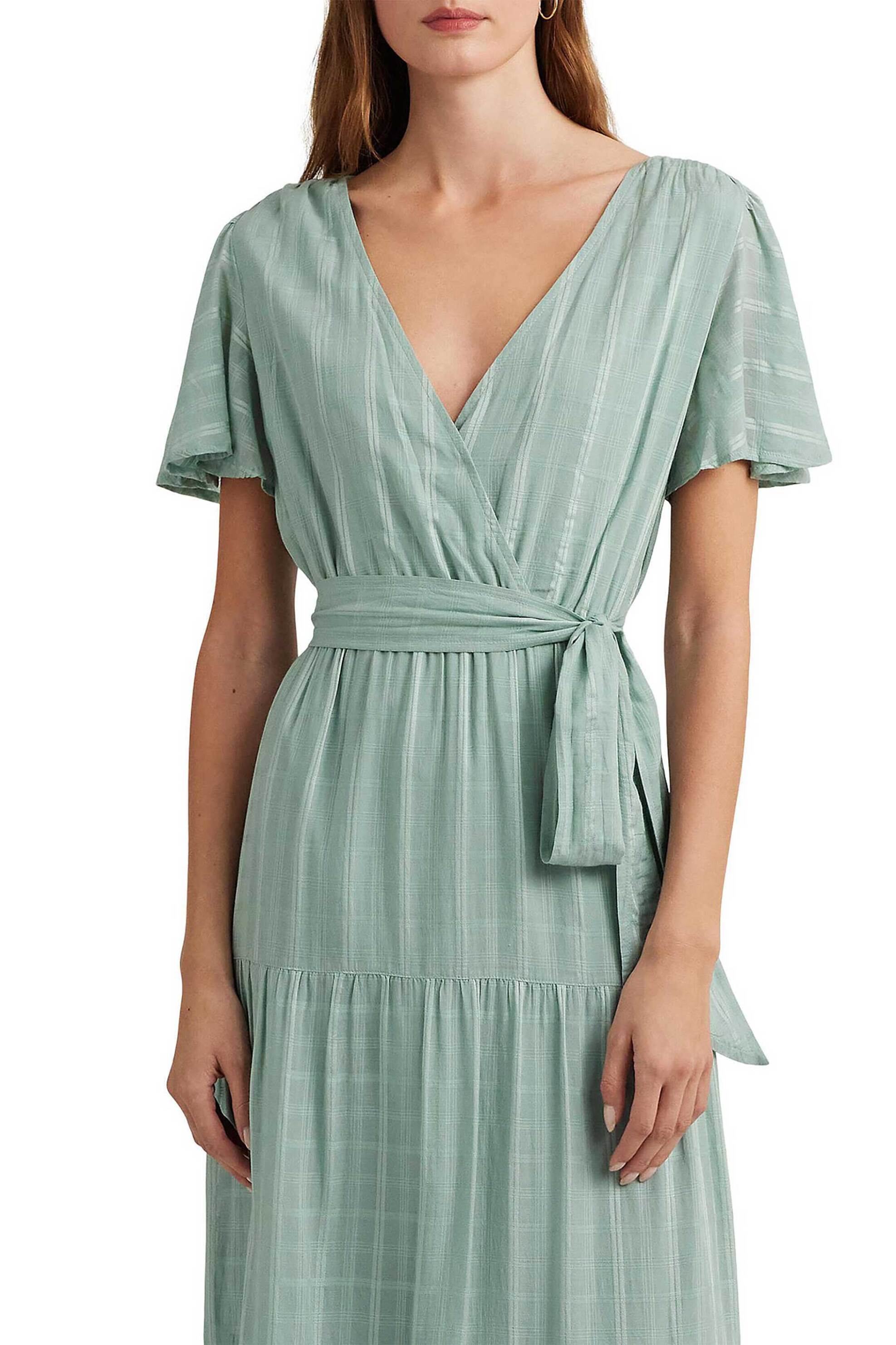 Lauren Ralph Lauren γυναικείο midi φόρεμα μονόχρωμο με all-over gingham print και ασορτί ζώνη - 250932820002 Πράσινο Μέντας φωτογραφία