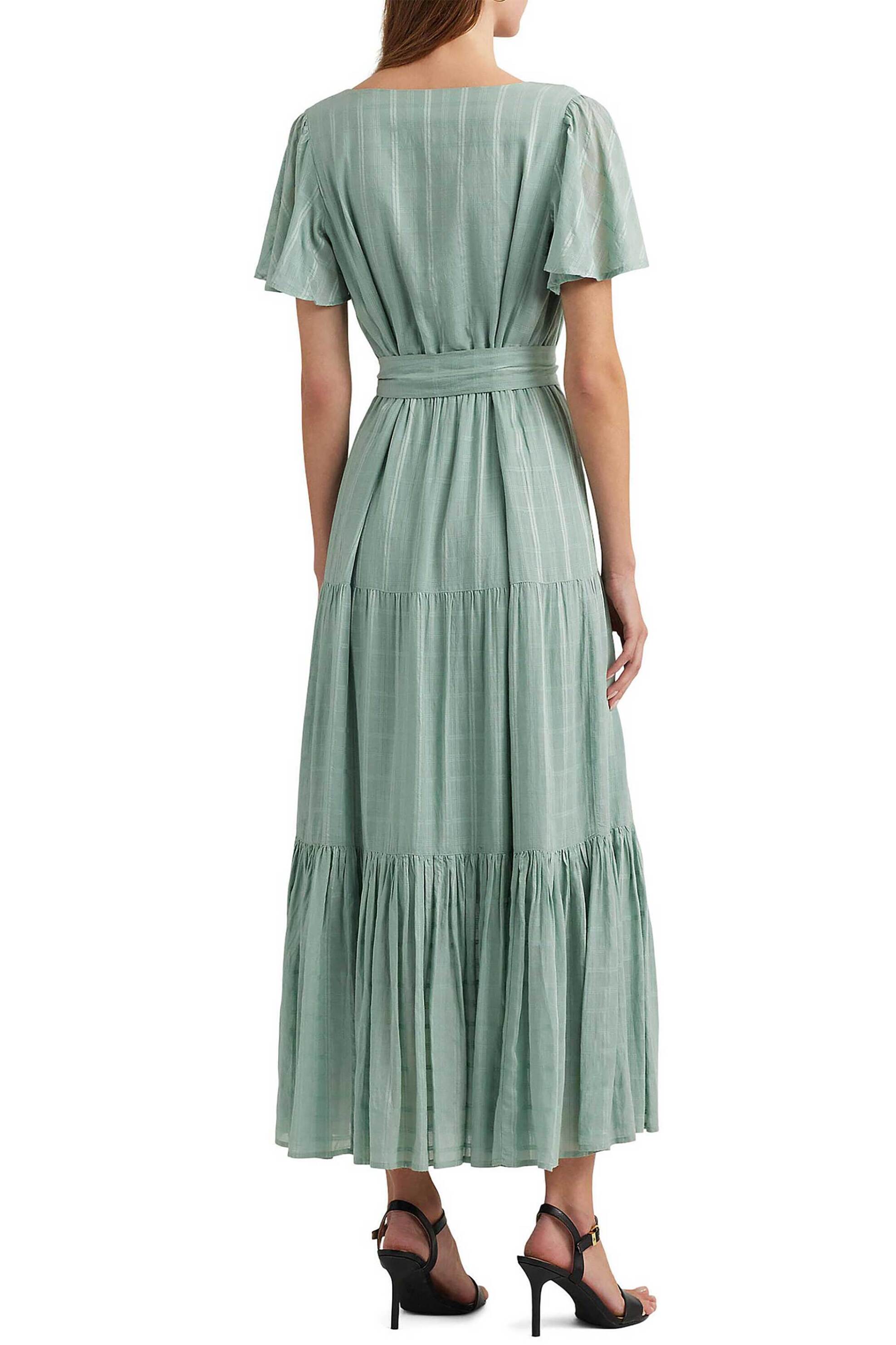 Lauren Ralph Lauren γυναικείο midi φόρεμα μονόχρωμο με all-over gingham print και ασορτί ζώνη - 250932820002 Πράσινο Μέντας φωτογραφία