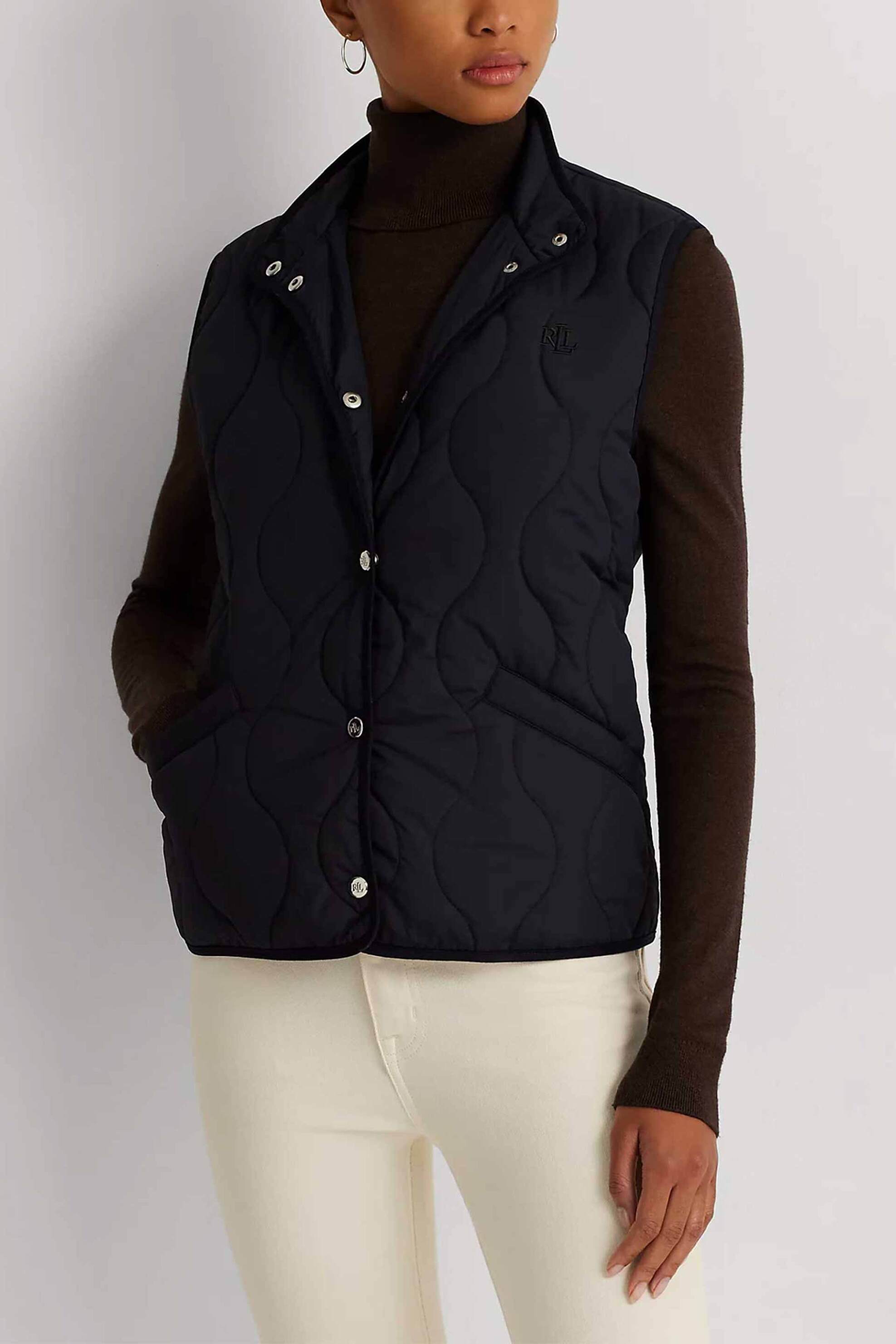 LAUREN RALPH LAUREN Lauren Ralph Lauren γυναικείο μπουφάν αμάνικο μονόχρωμο με ανάγλυφες λεπτομέρειες - 297936862002 Σκούρο Μπλε