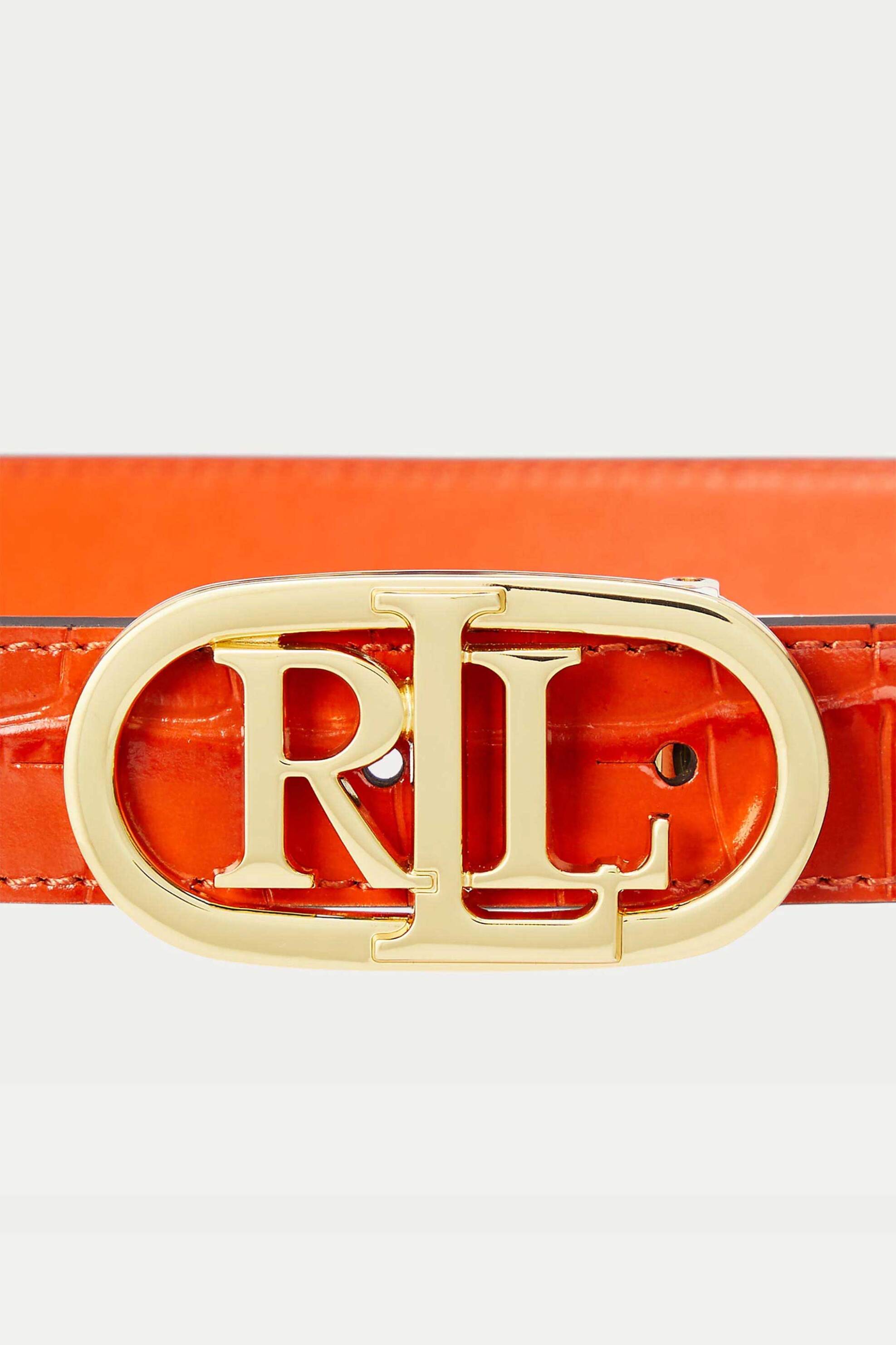 Lauren Ralph Lauren γυναικεία δερμάτινη ζώνη διπλής όψης με μεταλλικό logo - 412942269002 Πορτοκαλί φωτογραφία