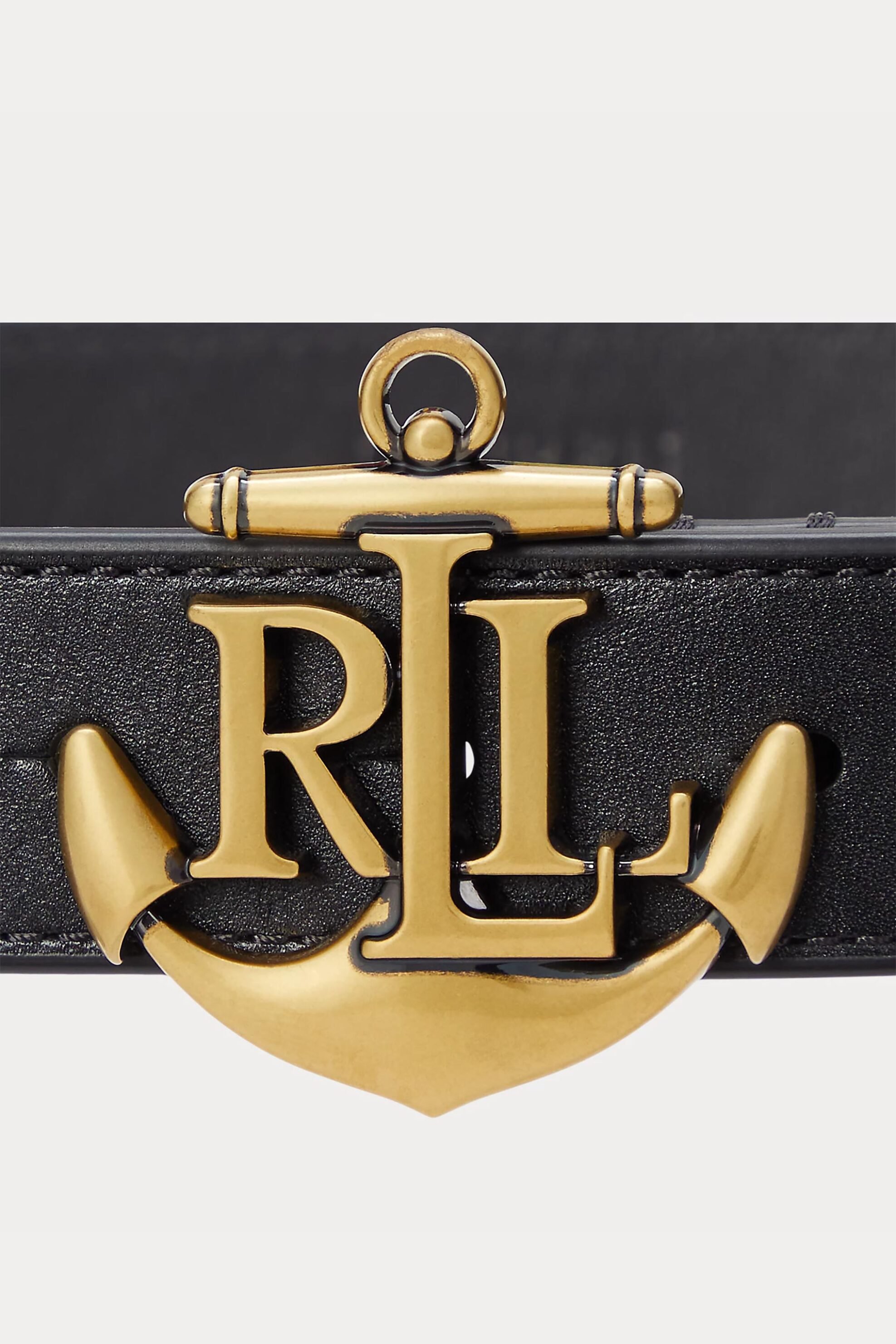 Lauren Ralph Lauren γυναικεία δερμάτινη ζώνη με μεταλλικό anchor logo - 412957004001 Μαύρο φωτογραφία