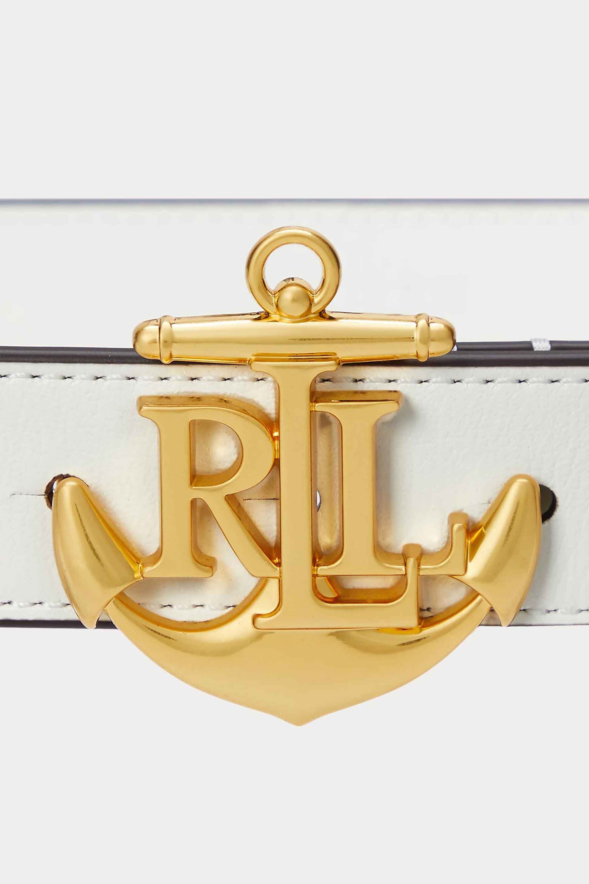 Lauren Ralph Lauren γυναικεία δερμάτινη ζώνη με μεταλλικό anchor logo - 412957004004 Λευκό φωτογραφία