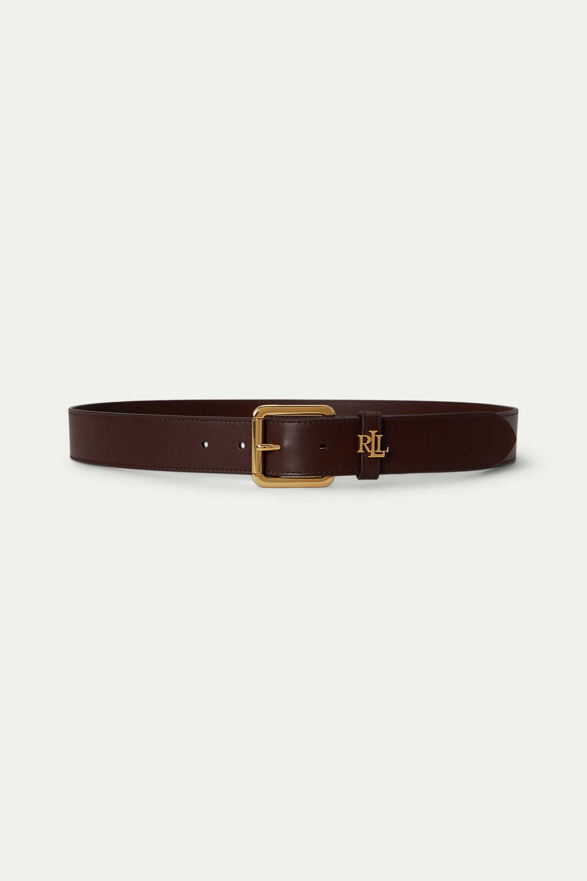 Lauren Ralph Lauren γυναικεία δερμάτινη ζώνη με μεταλλική αγκράφα και monogram - 412968765014 Καφέ