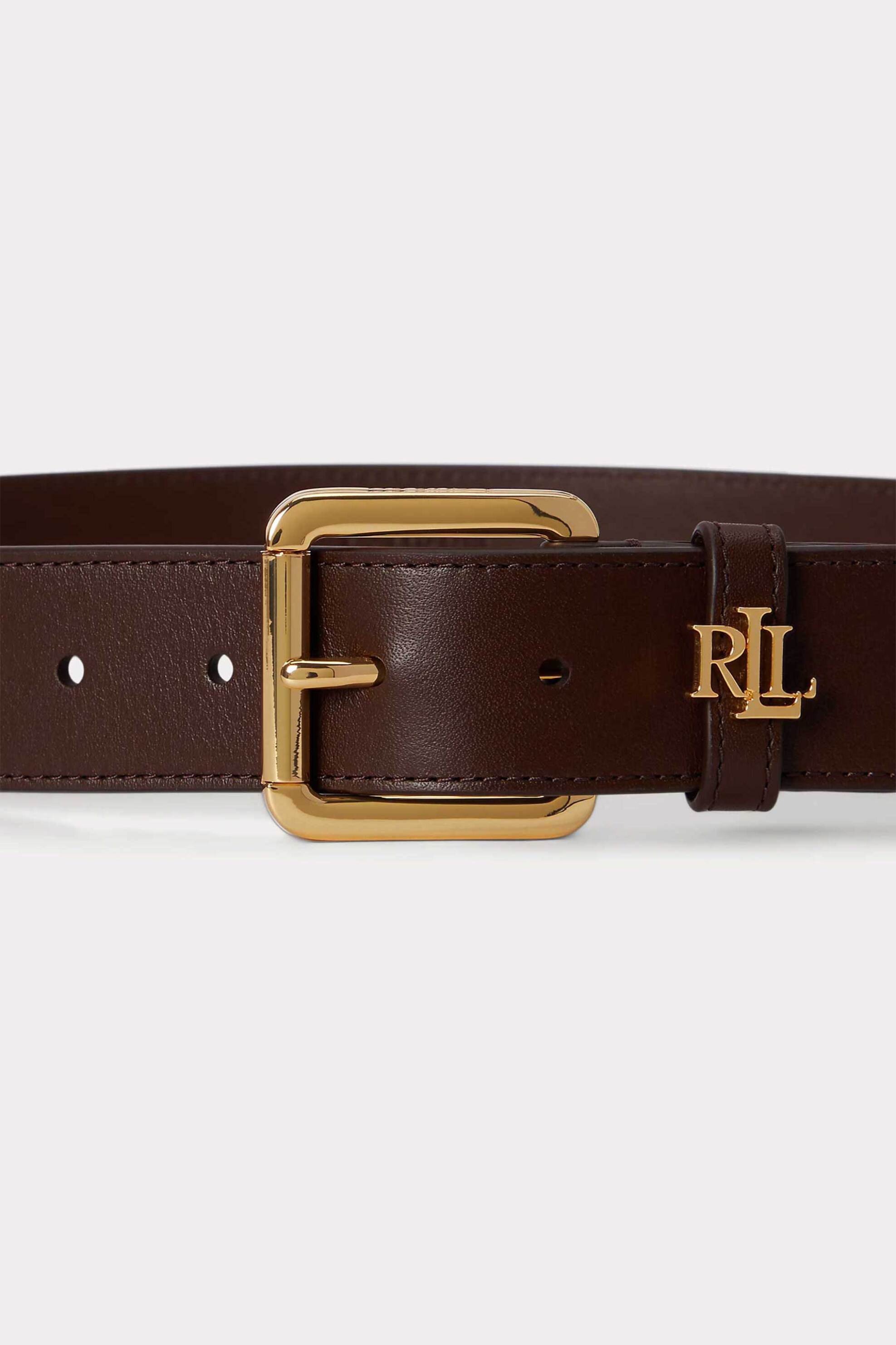 Lauren Ralph Lauren γυναικεία δερμάτινη ζώνη με μεταλλική αγκράφα και monogram - 412968765014 Καφέ