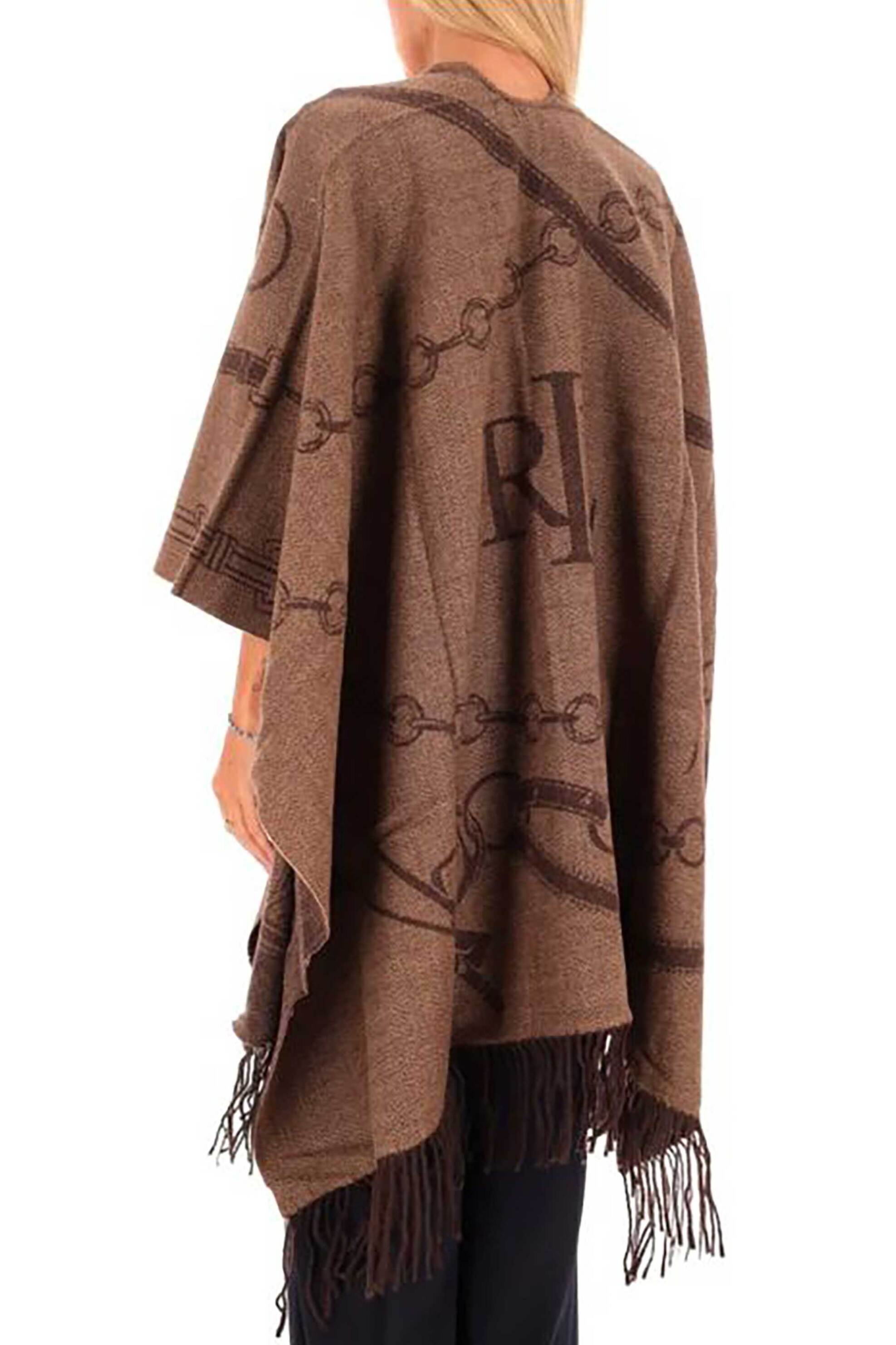 Lauren Ralph Lauren γυναικεία πλεκτή κάπα με σχέδιο και κρόσσια - 454P04529003 Καφέ φωτογραφία