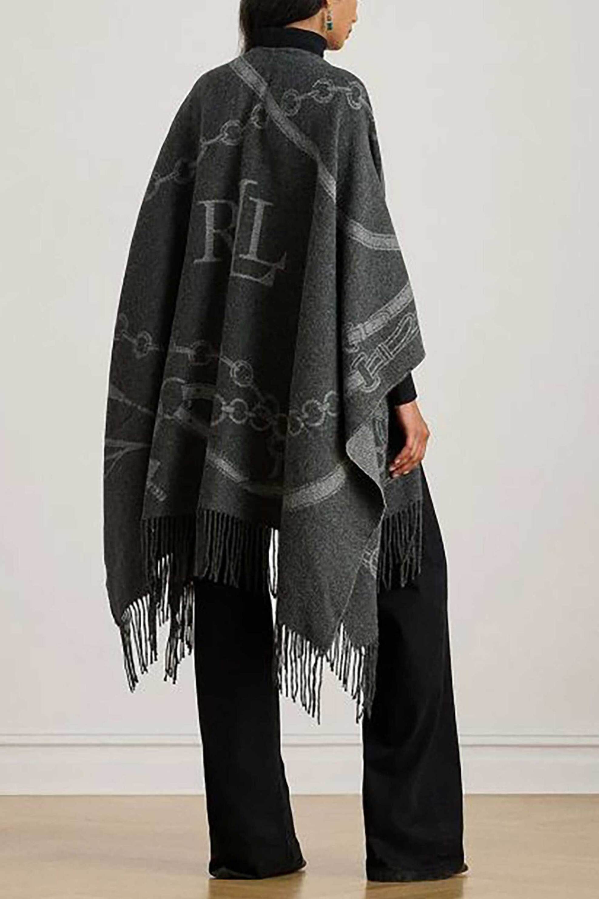 Lauren Ralph Lauren γυναικεία πλεκτή κάπα με σχέδιο και κρόσσια - 454P04529005 Γκρι Σκούρο φωτογραφία