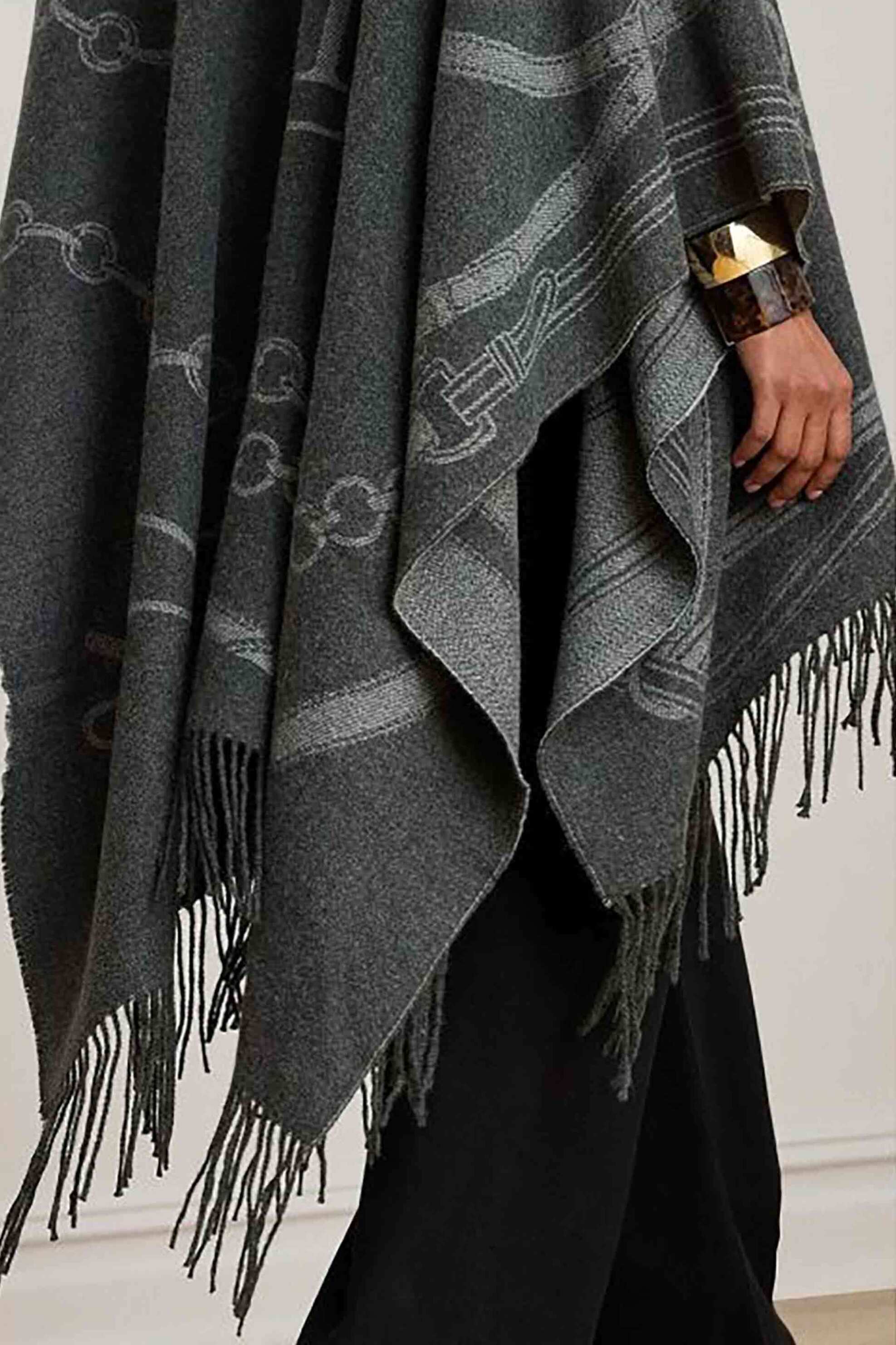 Lauren Ralph Lauren γυναικεία πλεκτή κάπα με σχέδιο και κρόσσια - 454P04529005 Γκρι Σκούρο φωτογραφία