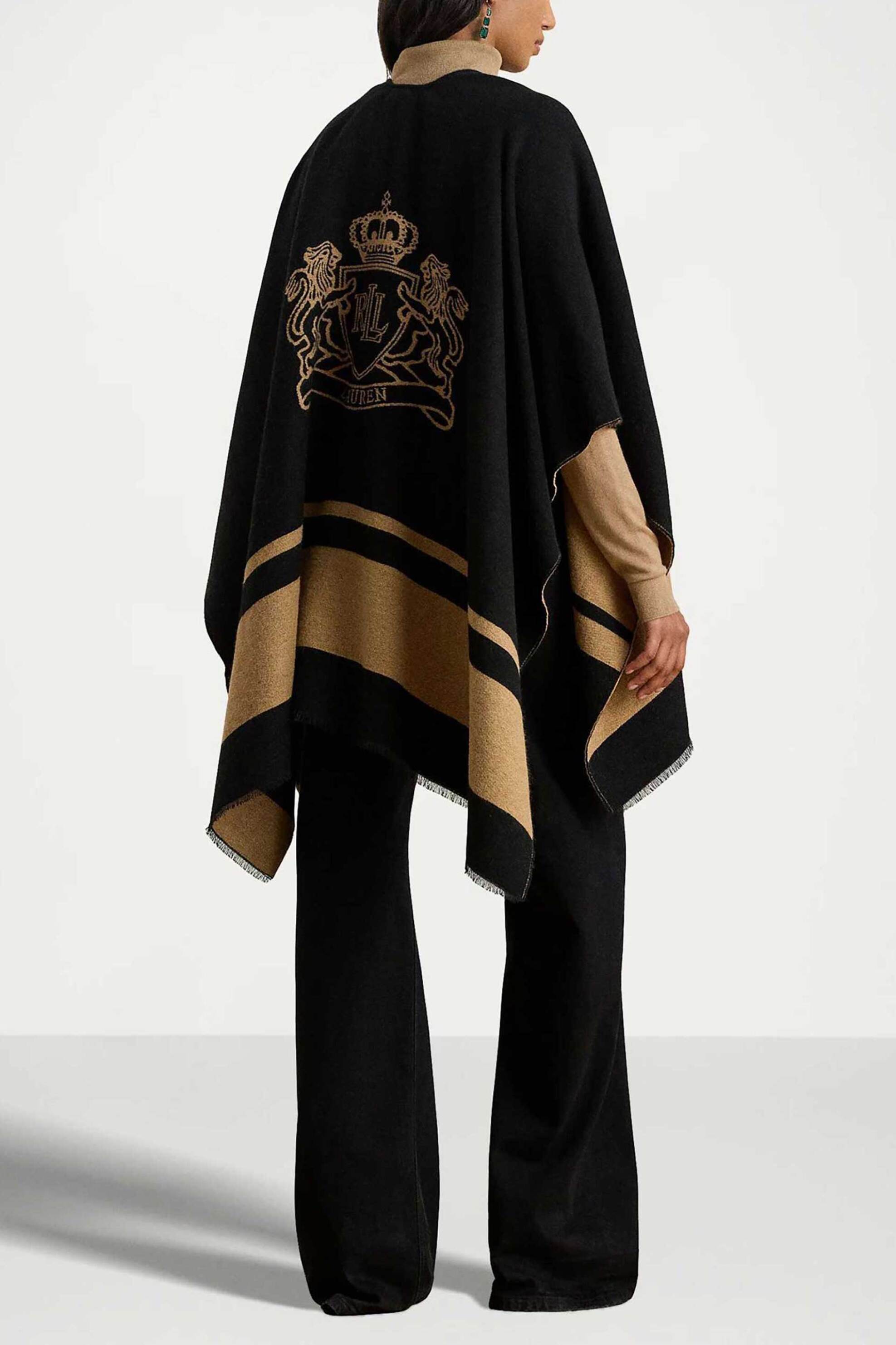 Lauren Ralph Lauren γυναικεία πλεκτή κάπα διπλής όψης με λογότυπο - 454P04536001 Μαύρο φωτογραφία