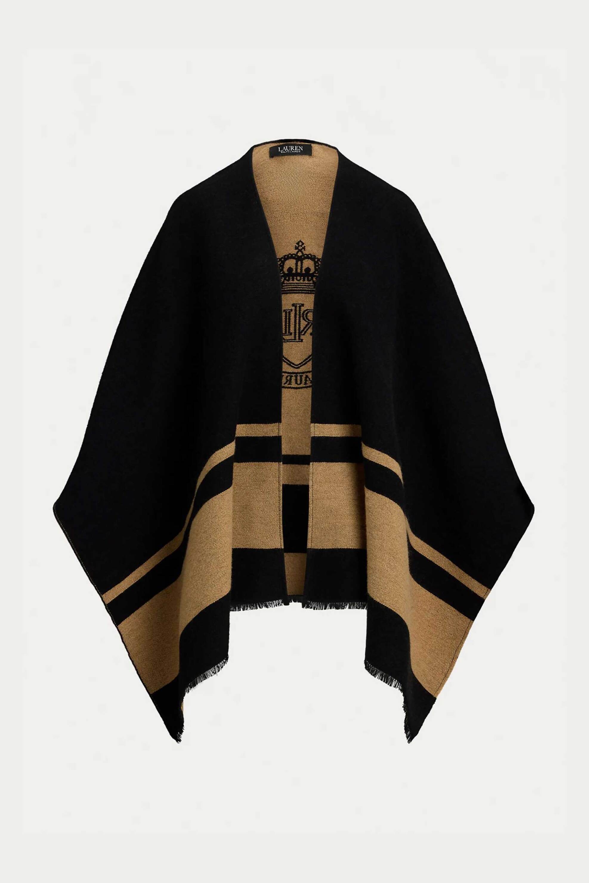 Lauren Ralph Lauren γυναικεία πλεκτή κάπα διπλής όψης με λογότυπο - 454P04536001 Μαύρο φωτογραφία