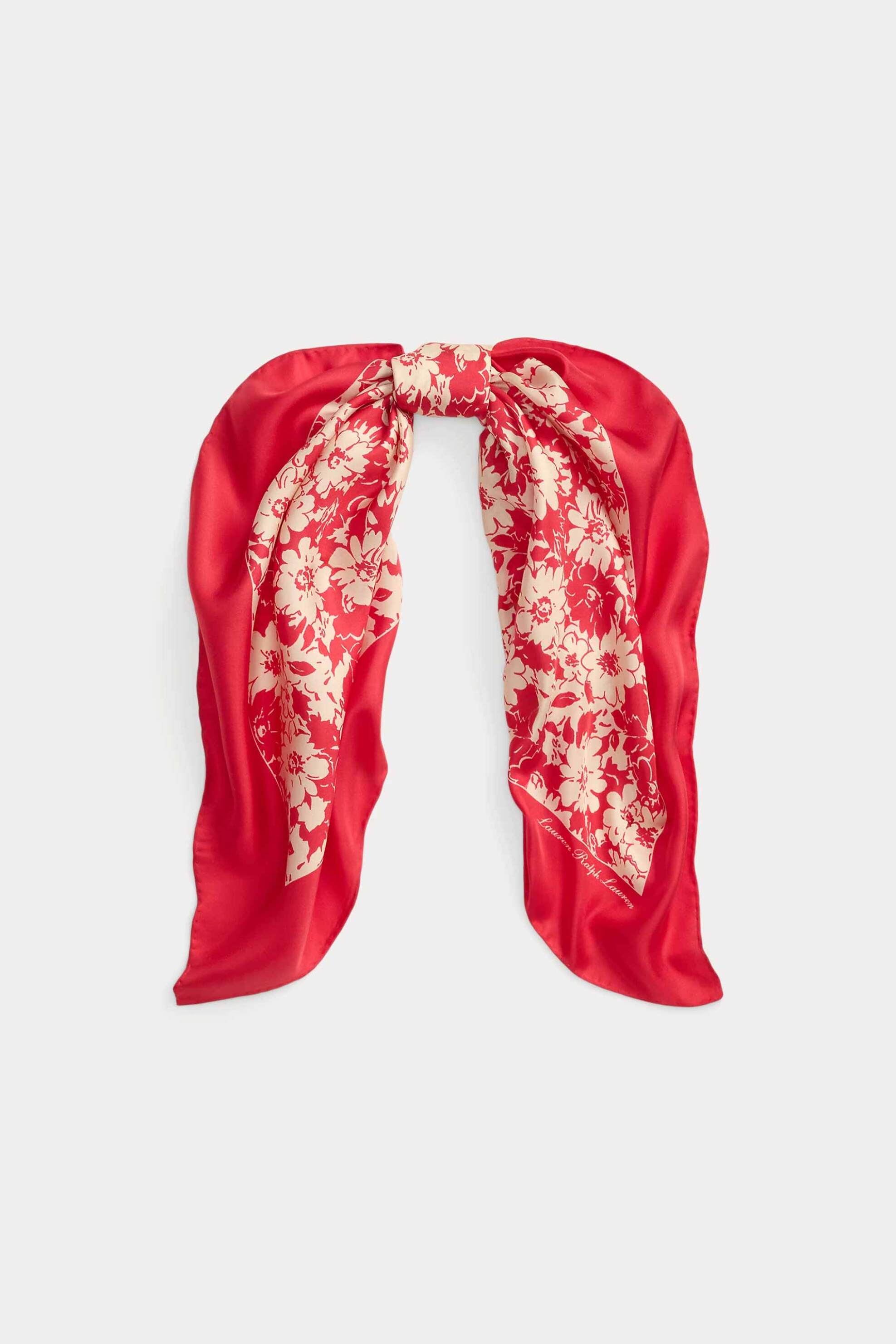 LAUREN RALPH LAUREN Lauren Ralph Lauren γυναικείο μεταξωτό φουλάρι με floral print και λογότυπο - 454P14493001 Κόκκινο